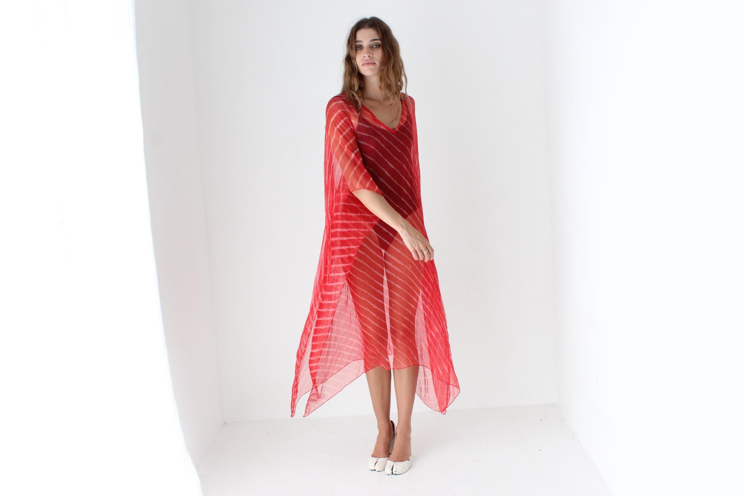 90s Sheer Red Silk Kaftan