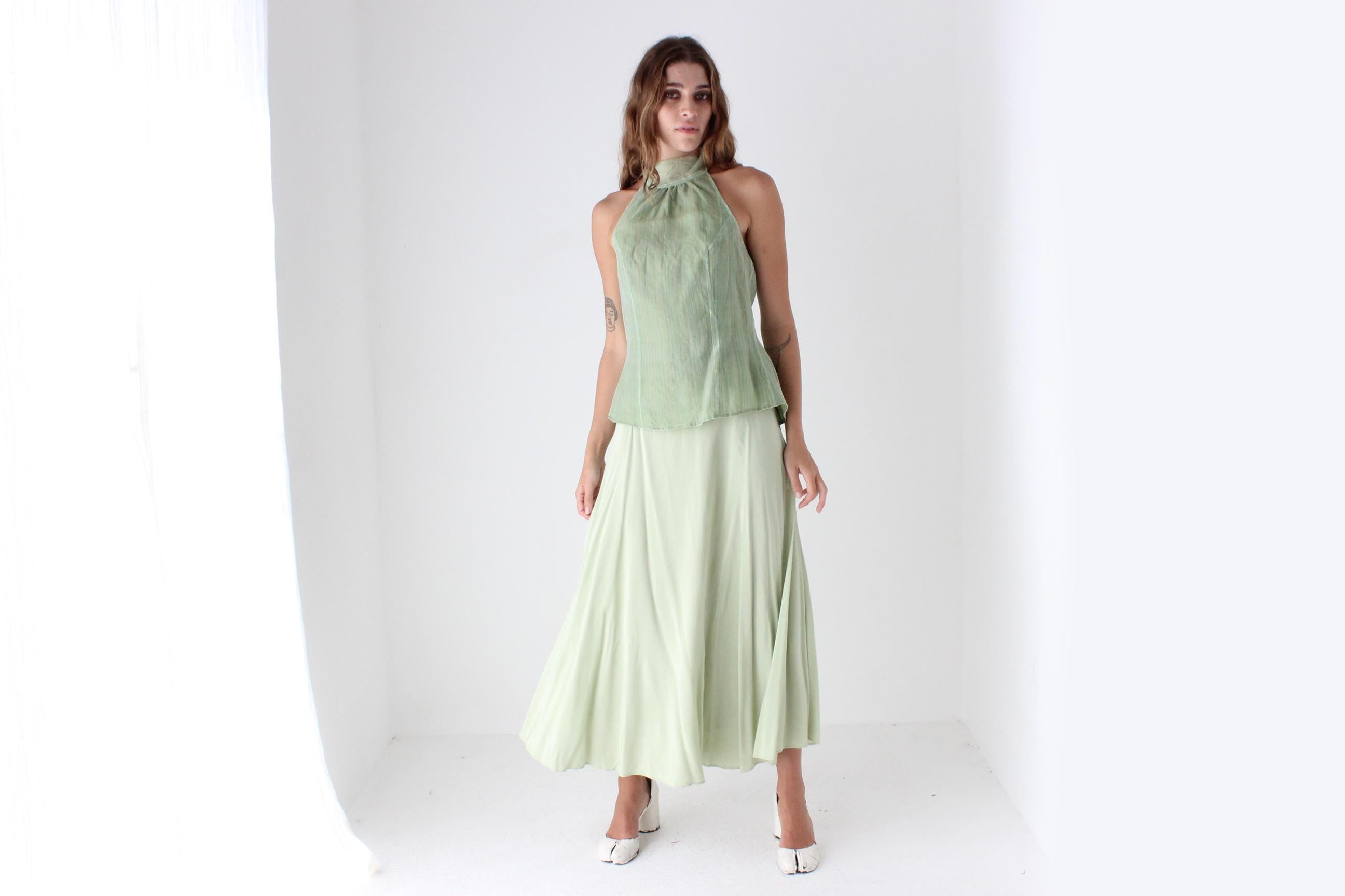 Y2K Pastel Silk Organza Tie Up Halter Top