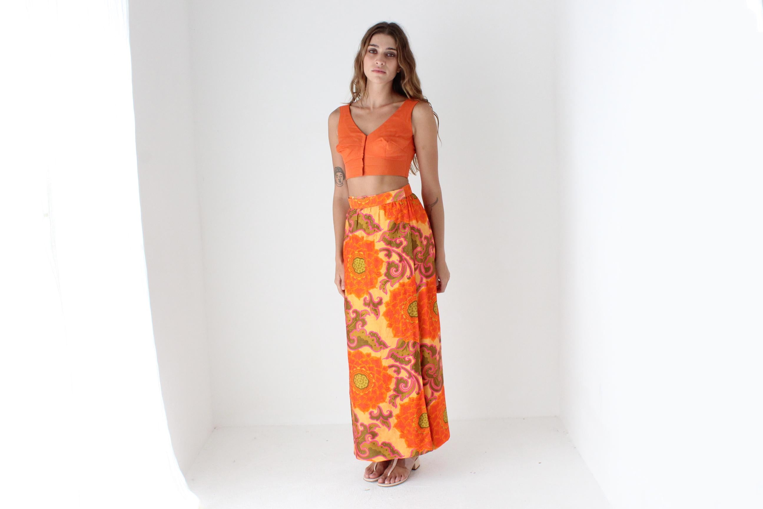 70s Handwoven Thai Silk Psychedelic Column Skirt