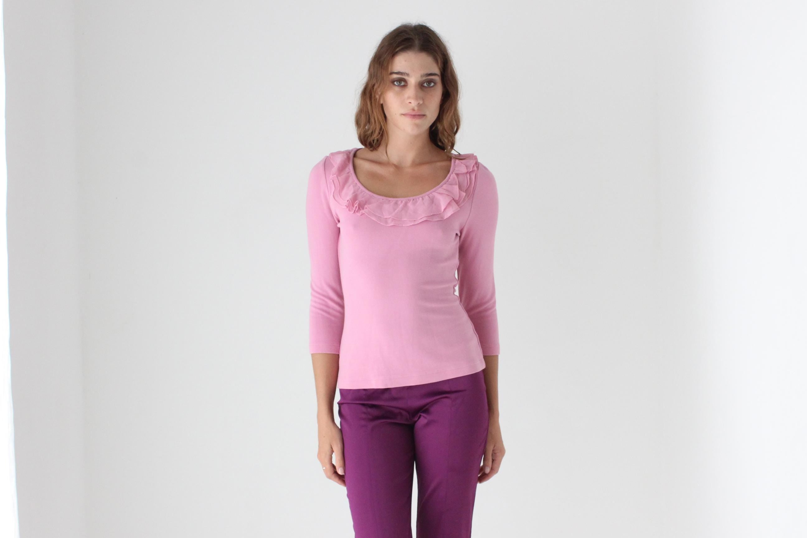 Y2K Bubblegum Frilly Scoop Neck Top
