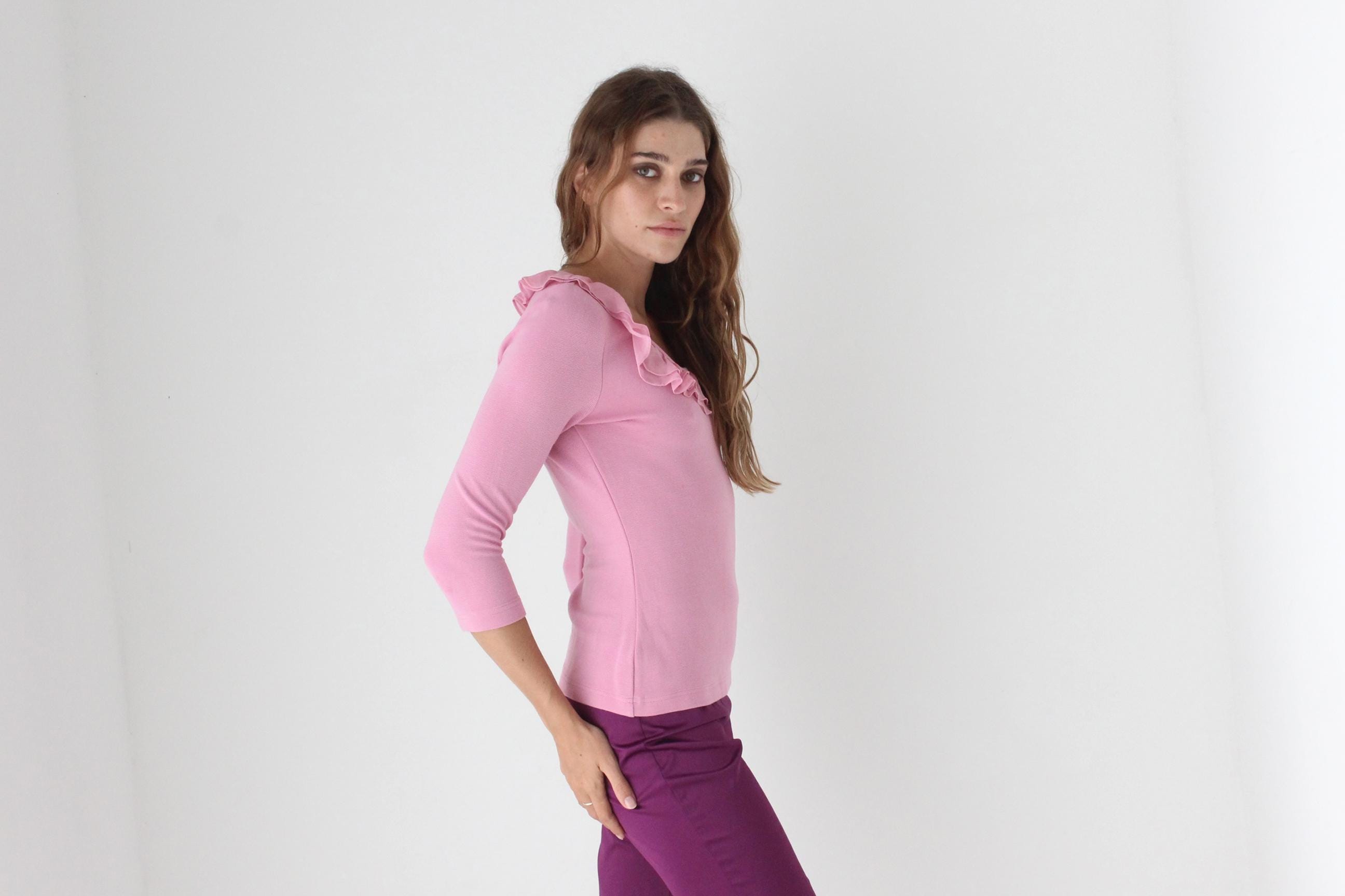 Y2K Bubblegum Frilly Scoop Neck Top