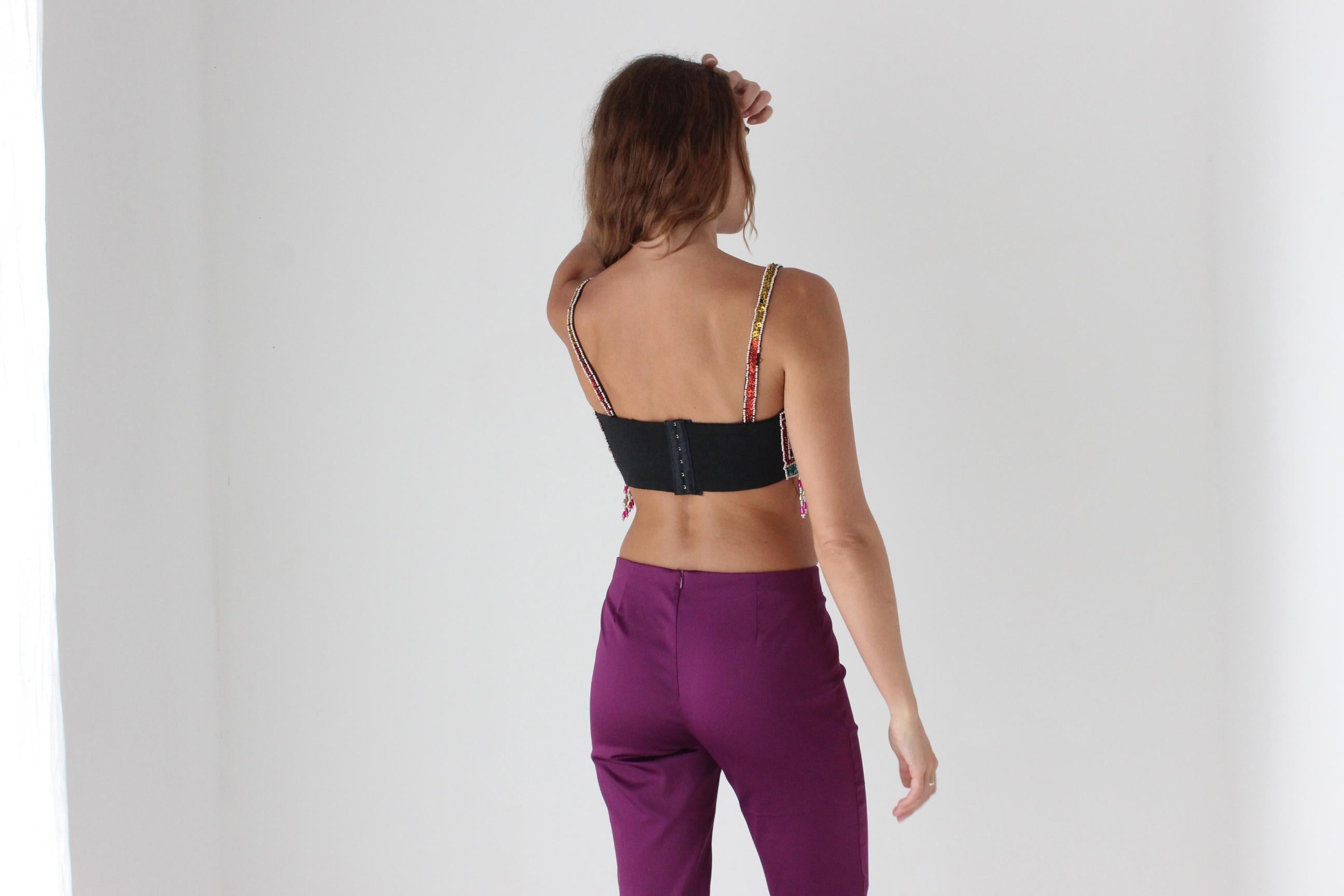 80s Rainbow Sequin Crop Top
