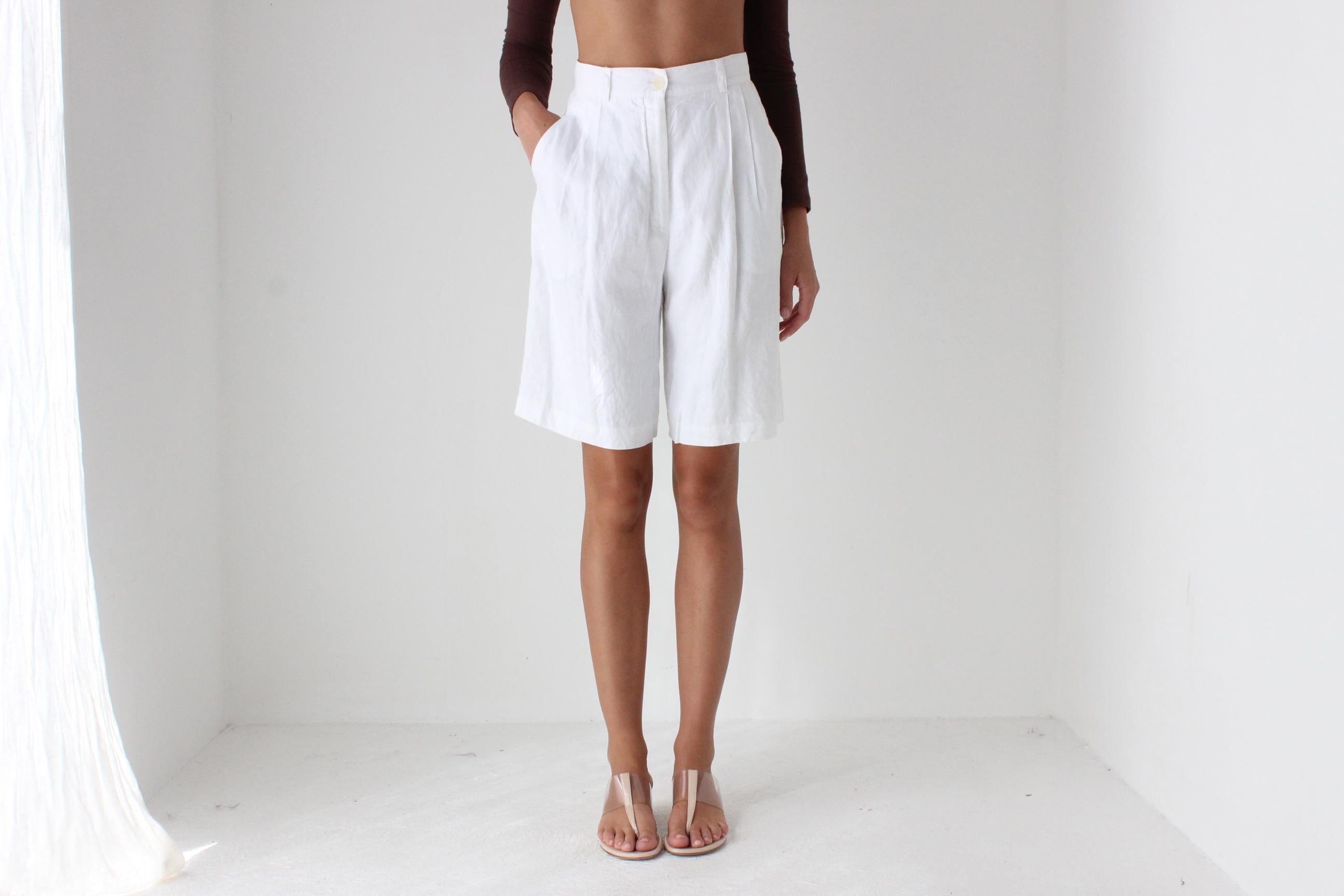 90s Laura Ashley White Linen Tailored Shorts