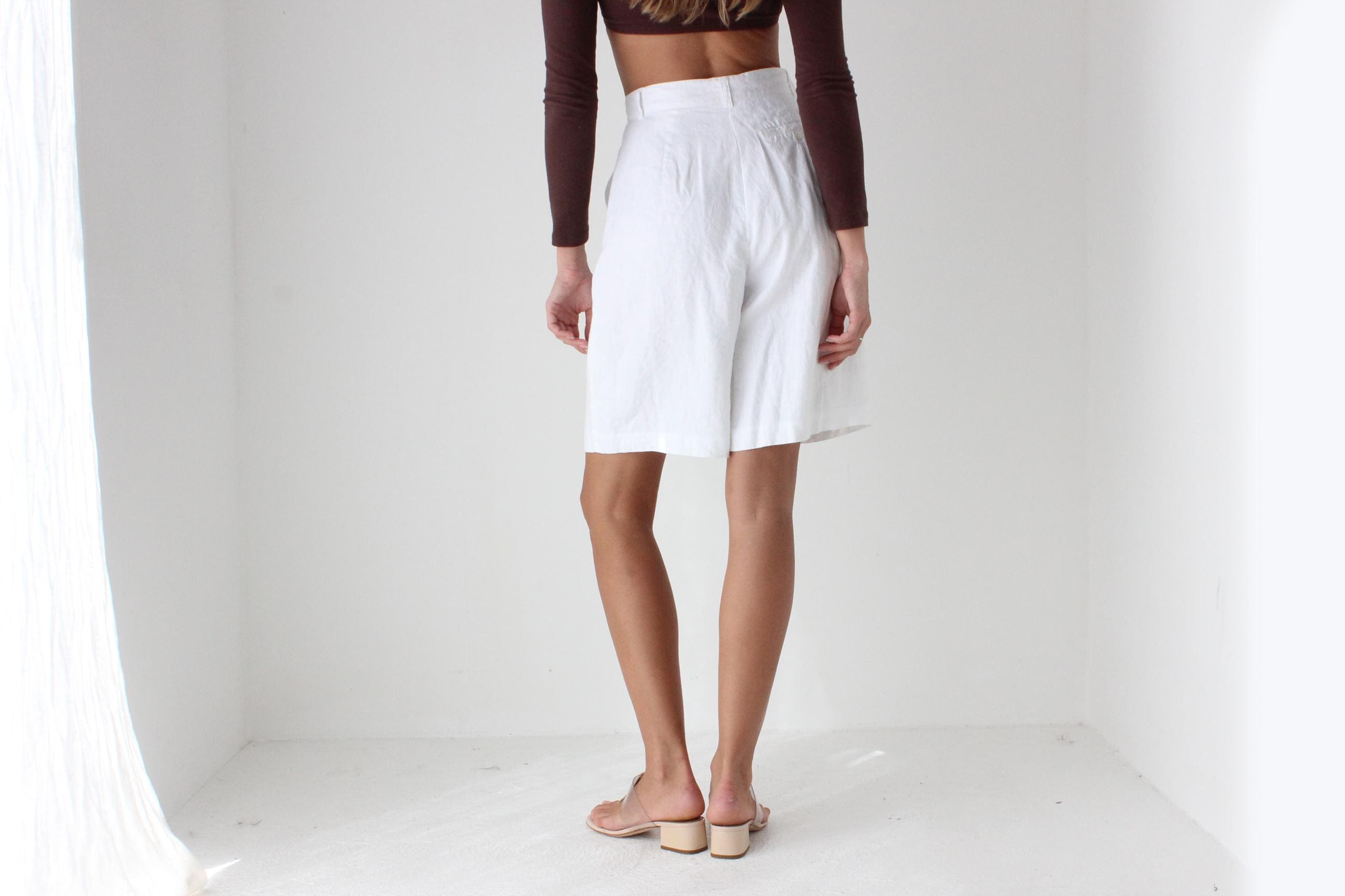 90s Laura Ashley White Linen Tailored Shorts