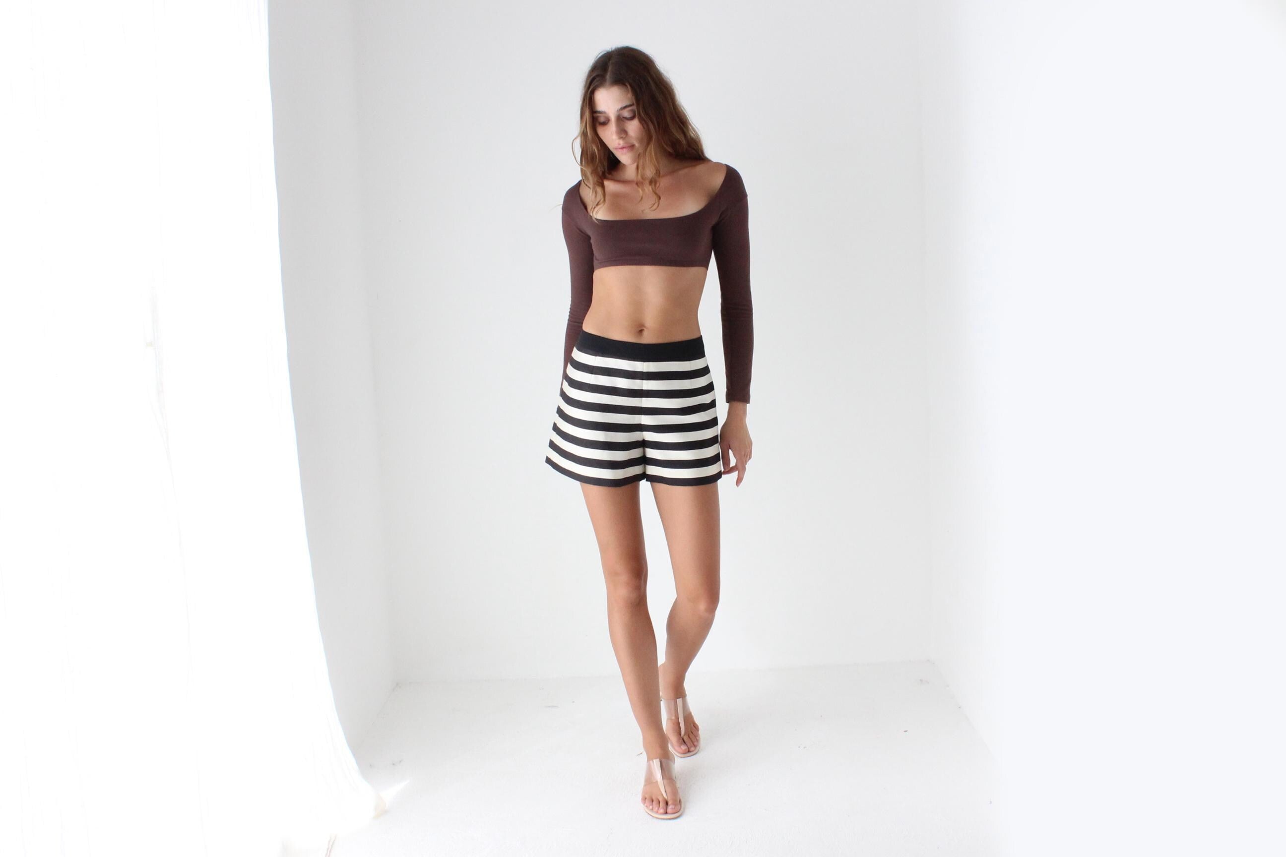 Y2K Black & White Striped Shorts
