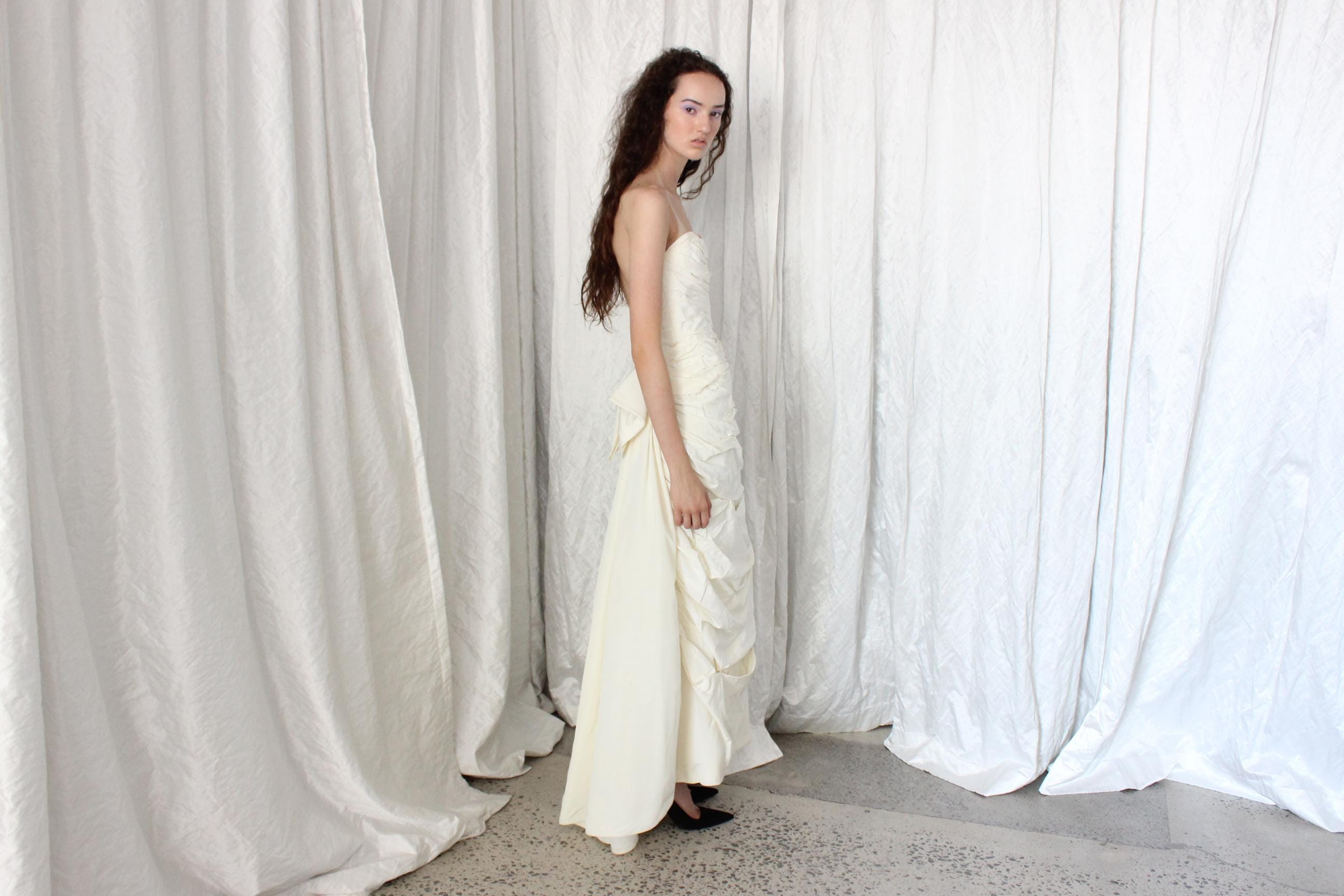 80s Victor Costa Strapless Textural Taffeta Gown