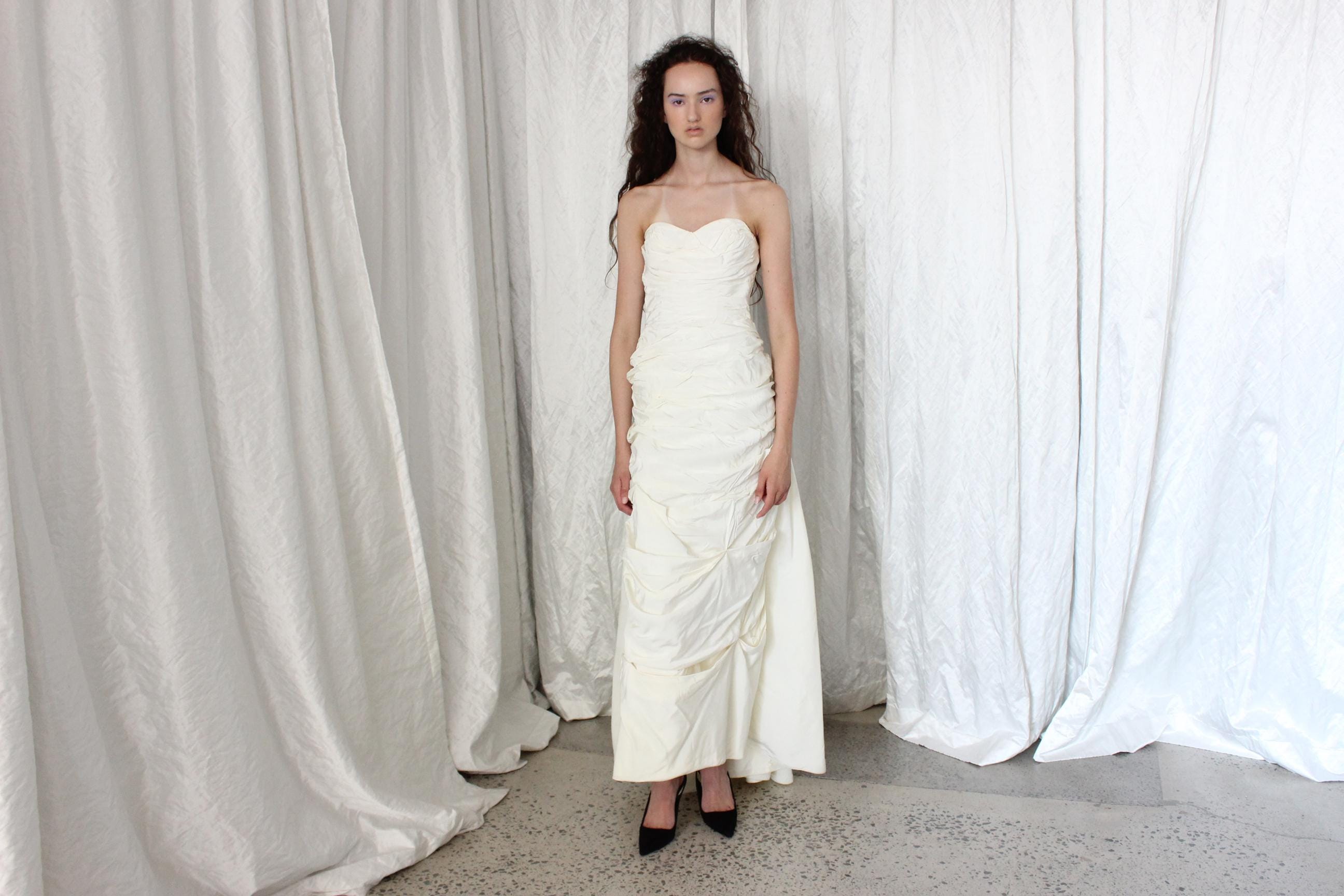 80s Victor Costa Strapless Textural Taffeta Gown