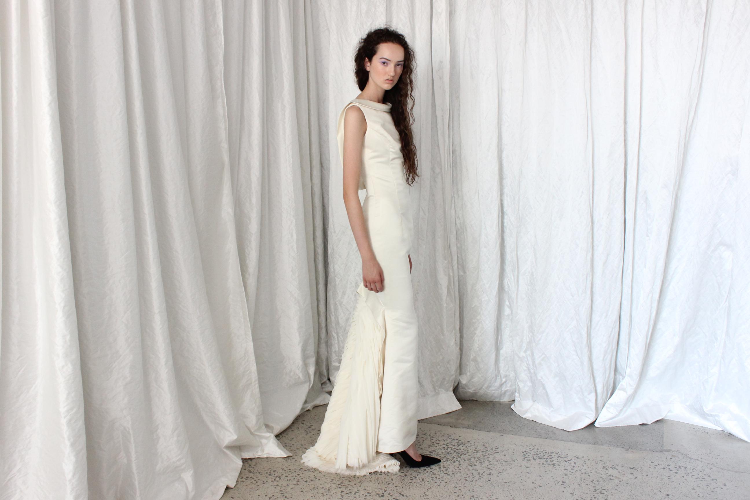 The Most Chic 90s Duchess Satin High Neck Hourglass Mermaid Gown