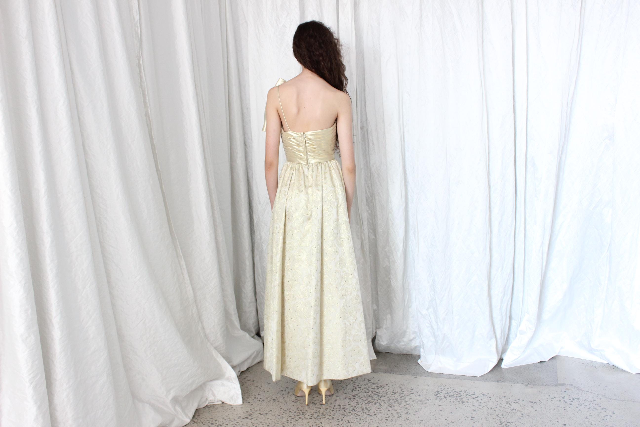 1980s Gold Hollywood Glamour Gown by Rose Taft Couture