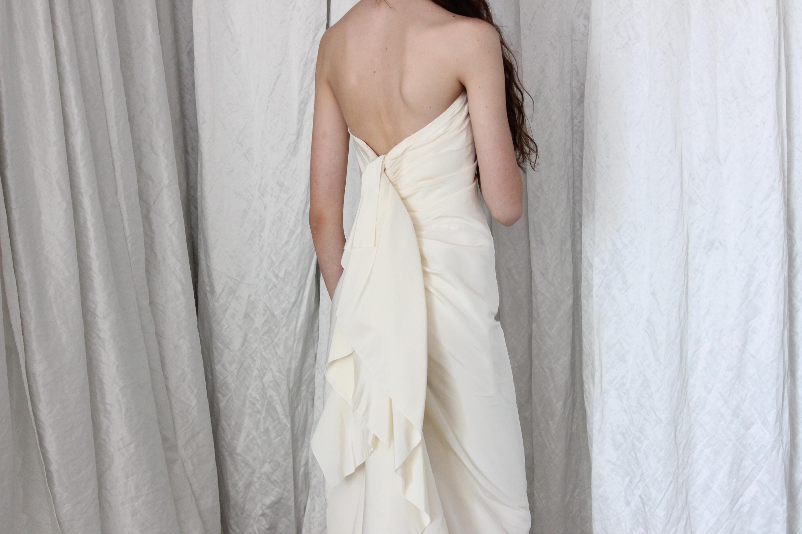 2013 LANVIN Blanche by Alber Elbaz Strapless Silk Faille Column Gown w/ Ruffle