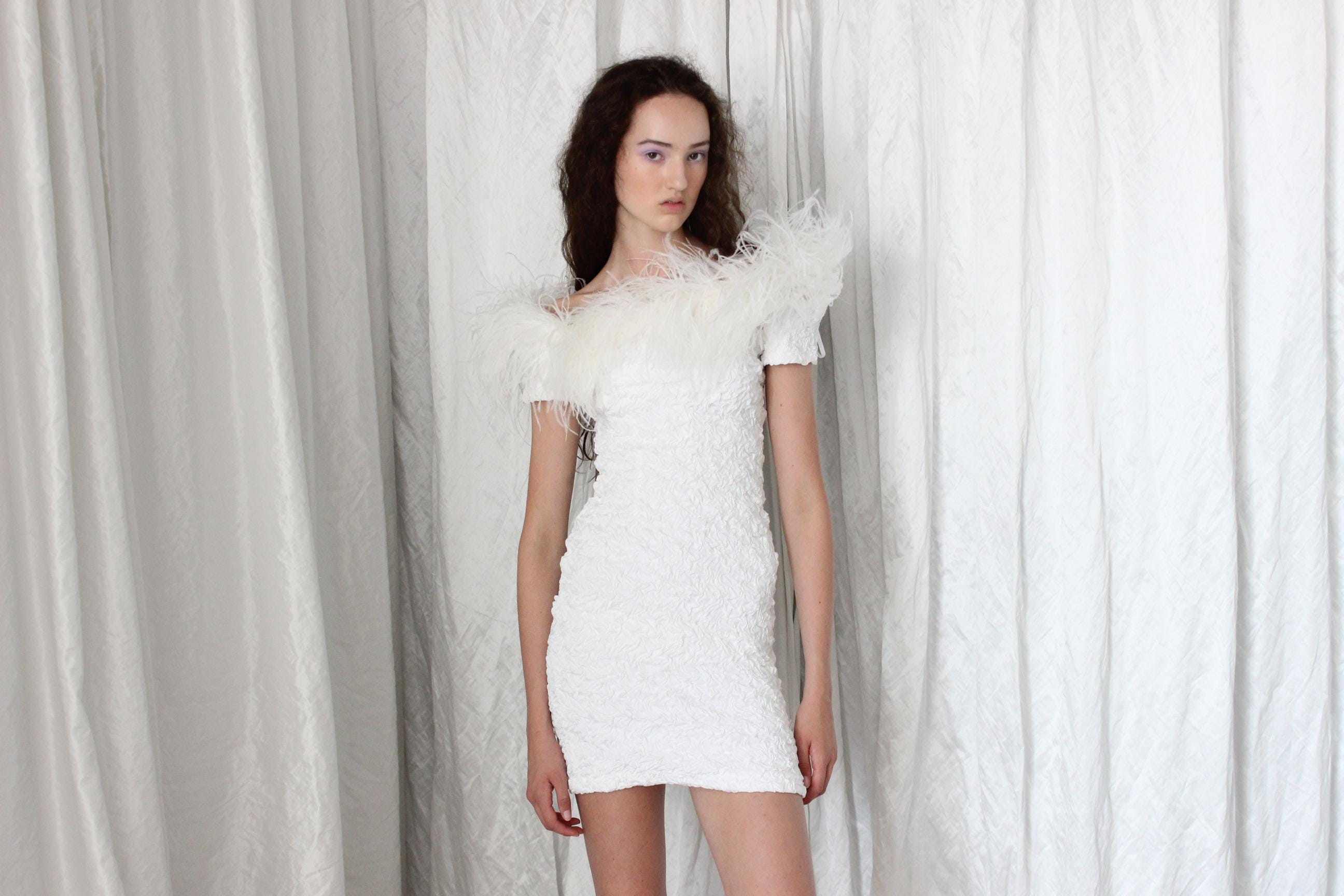 80s Popcorn Stretch & Ostrich Feather Mini