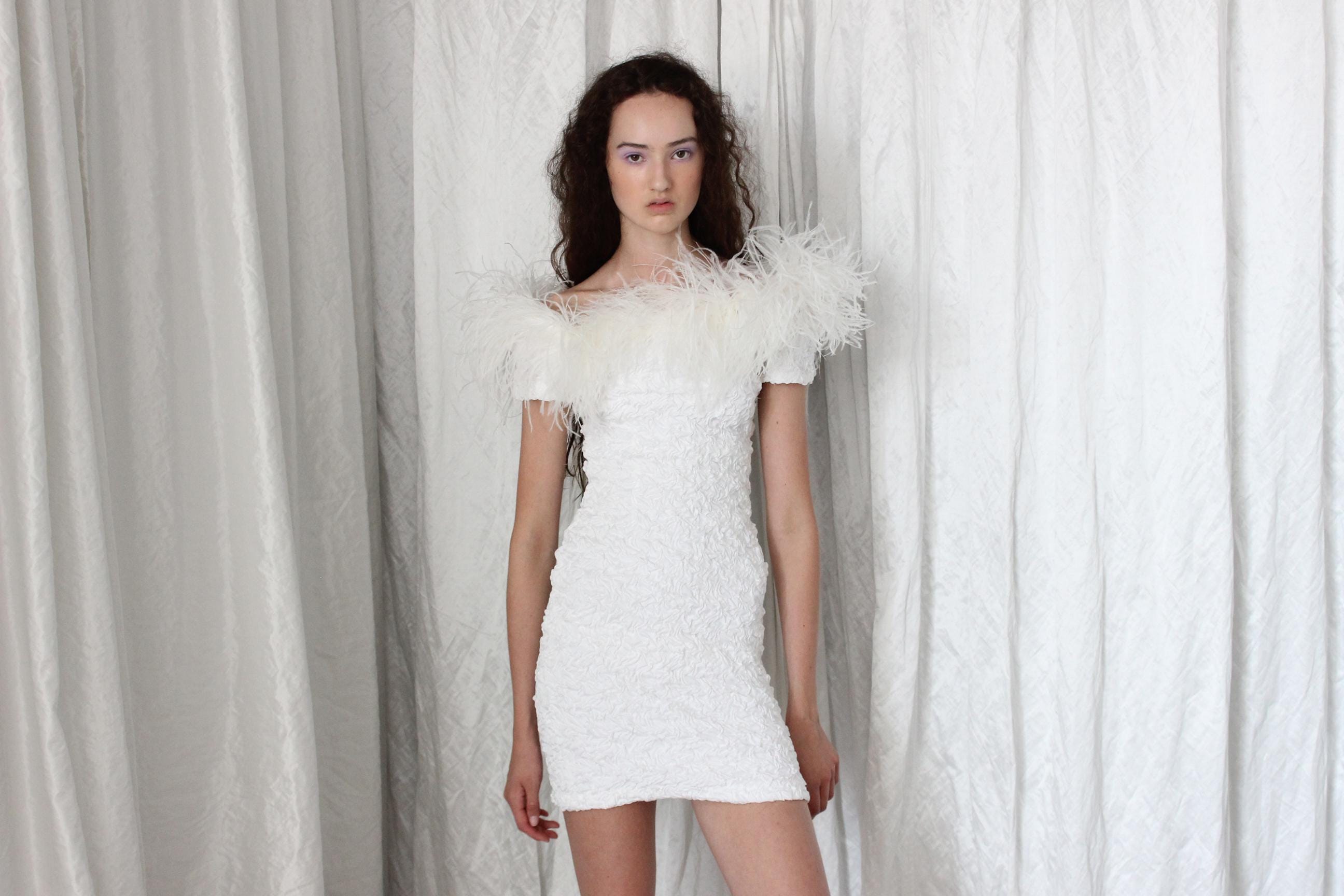 80s Popcorn Stretch & Ostrich Feather Mini