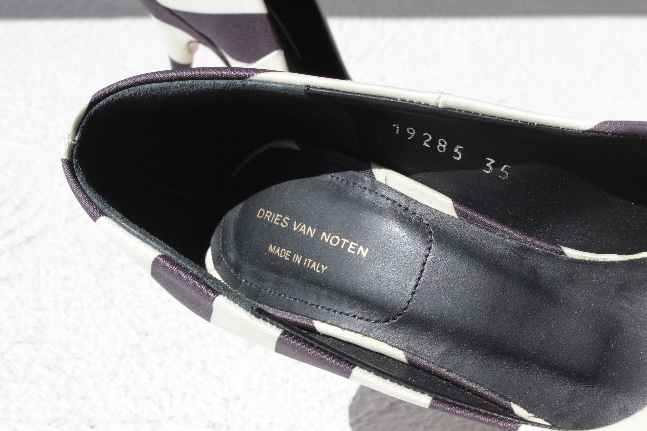 Dries Van Noten Striped Satin & Leather Pumps - Euro 35