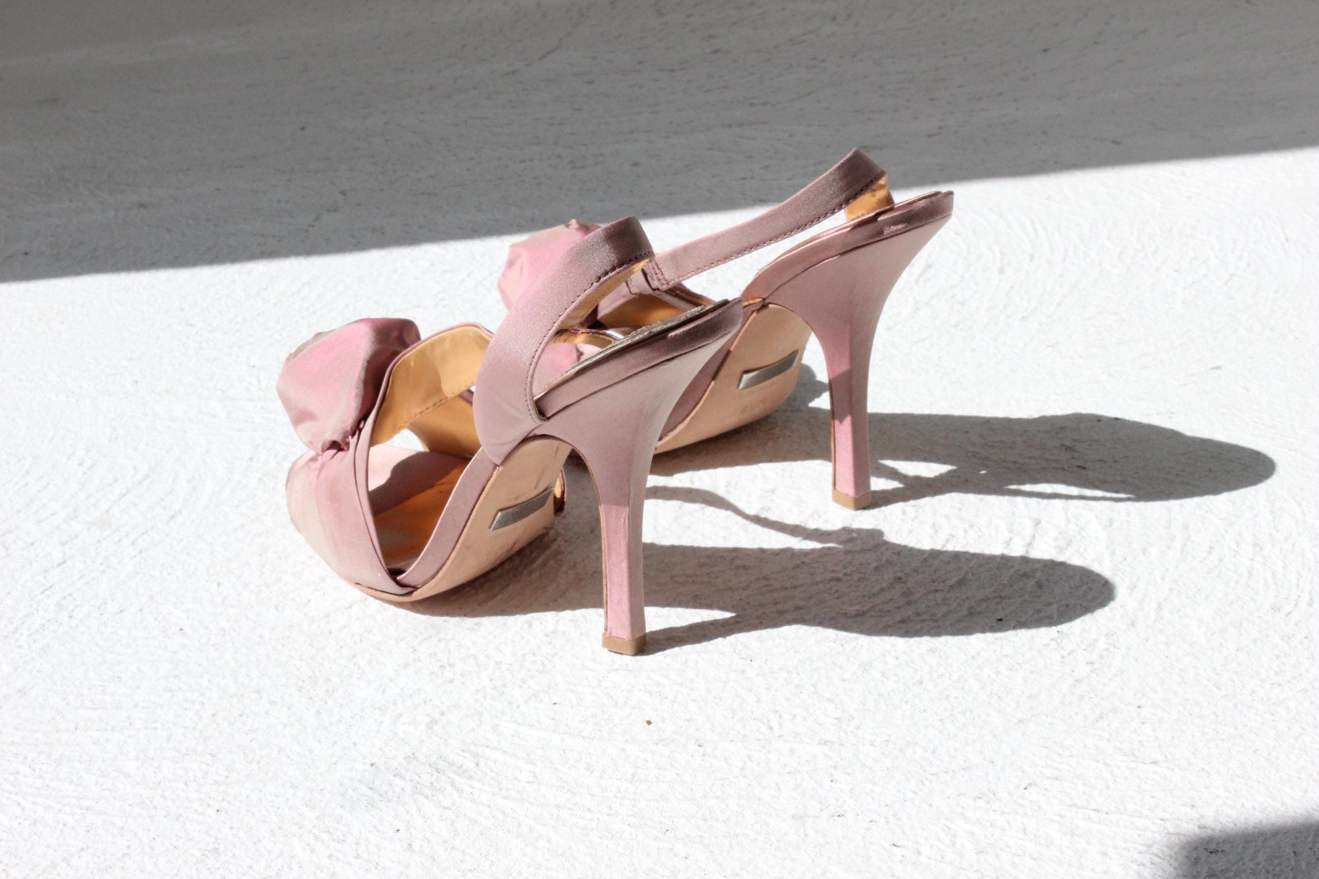 Y2K Pink Taffeta Rosette Heels - Euro 38.5