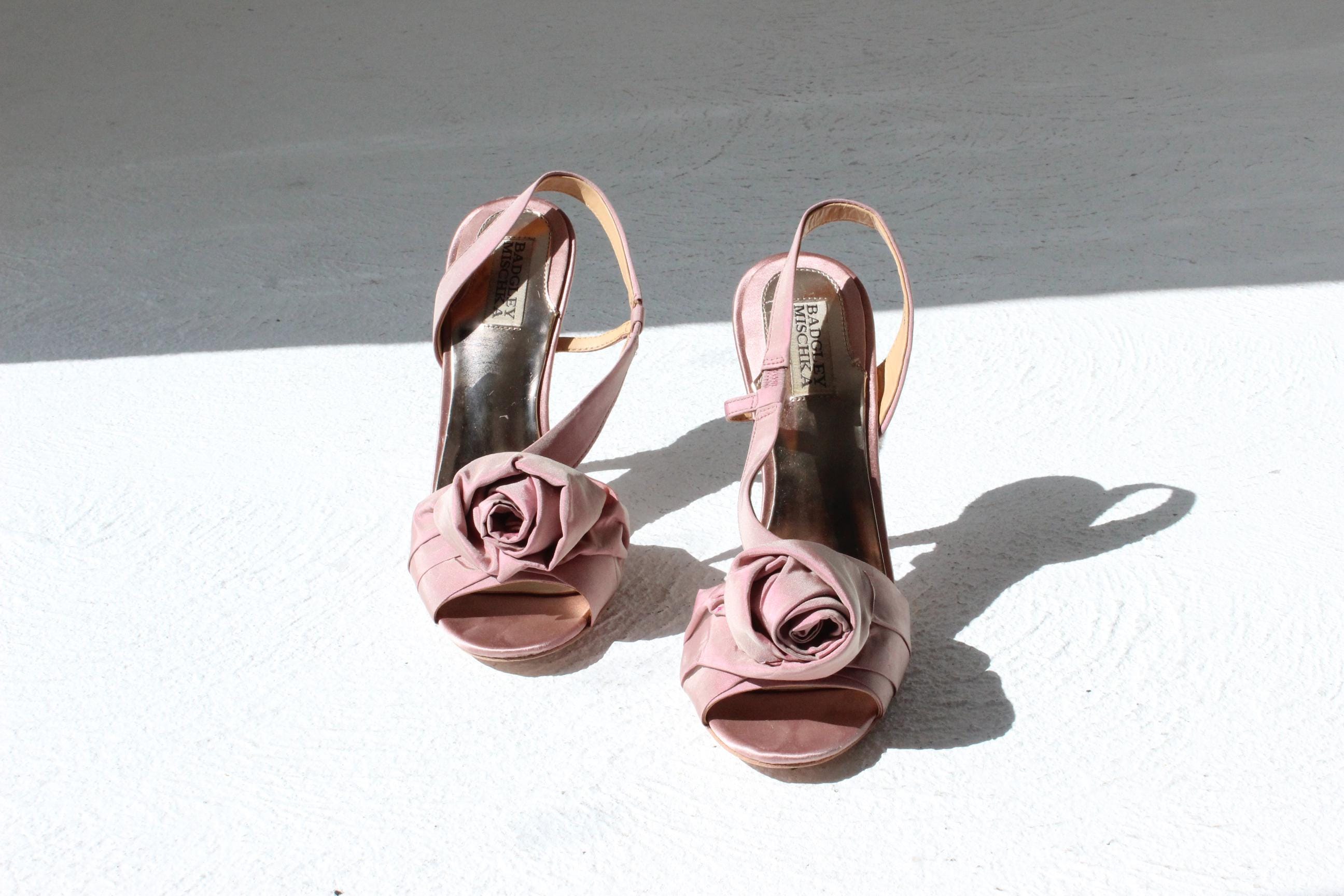 Y2K Pink Taffeta Rosette Heels - Euro 38.5