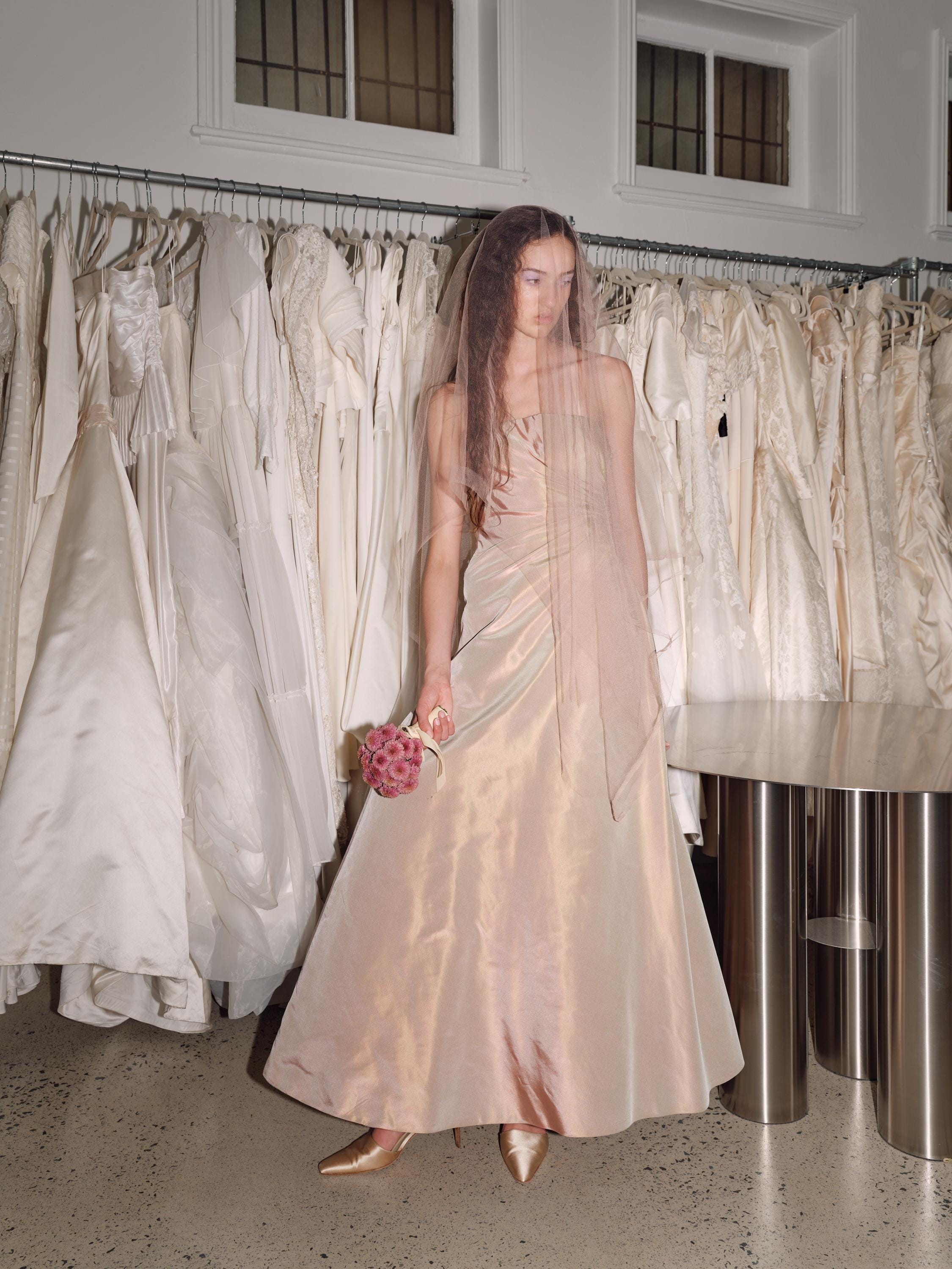 90s Helen Morley Holographic Silk A-Line Gown