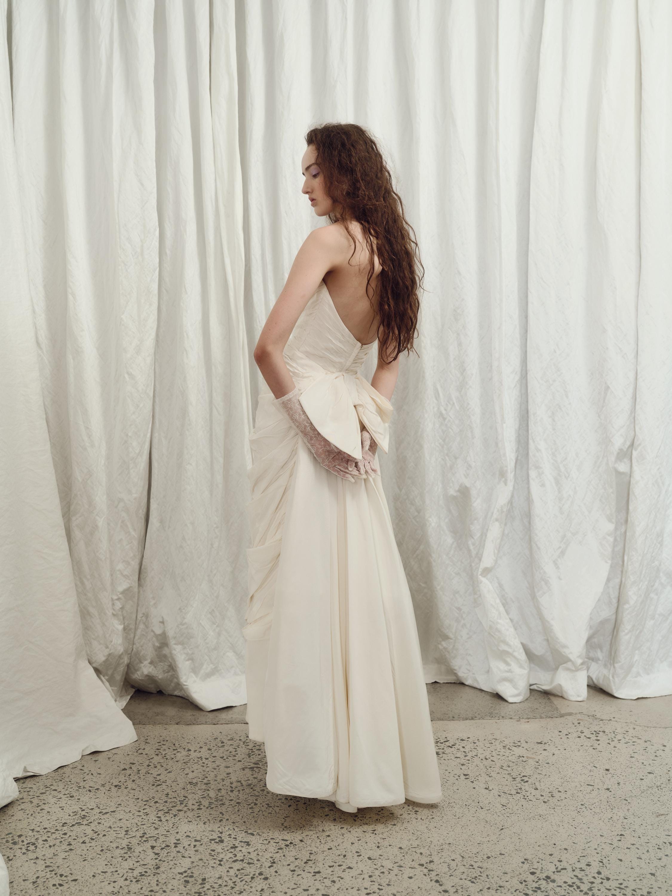 80s Victor Costa Strapless Textural Taffeta Gown