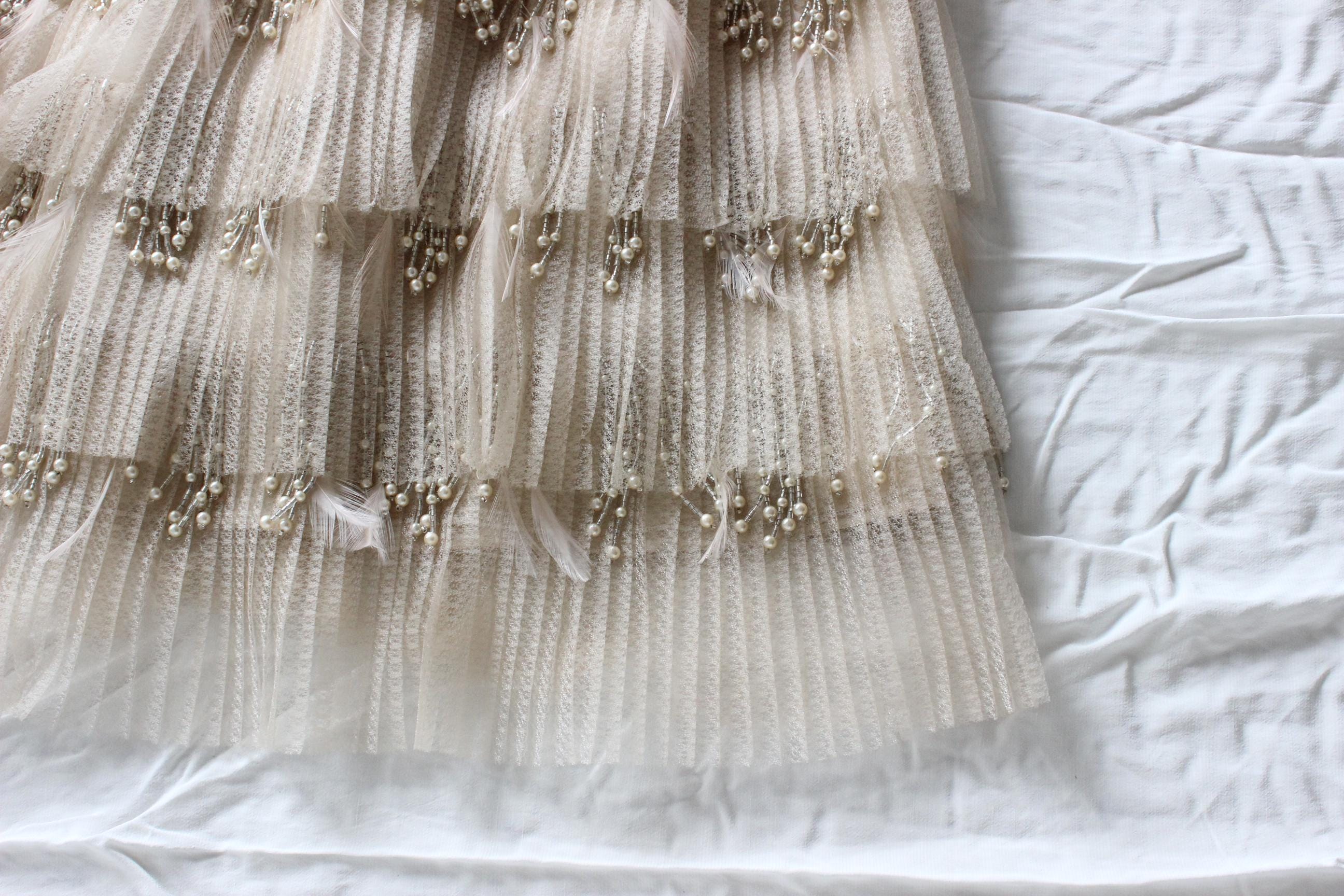80s Plisse, Beaded, Feathered Showgirl Mini & Bolero Set
