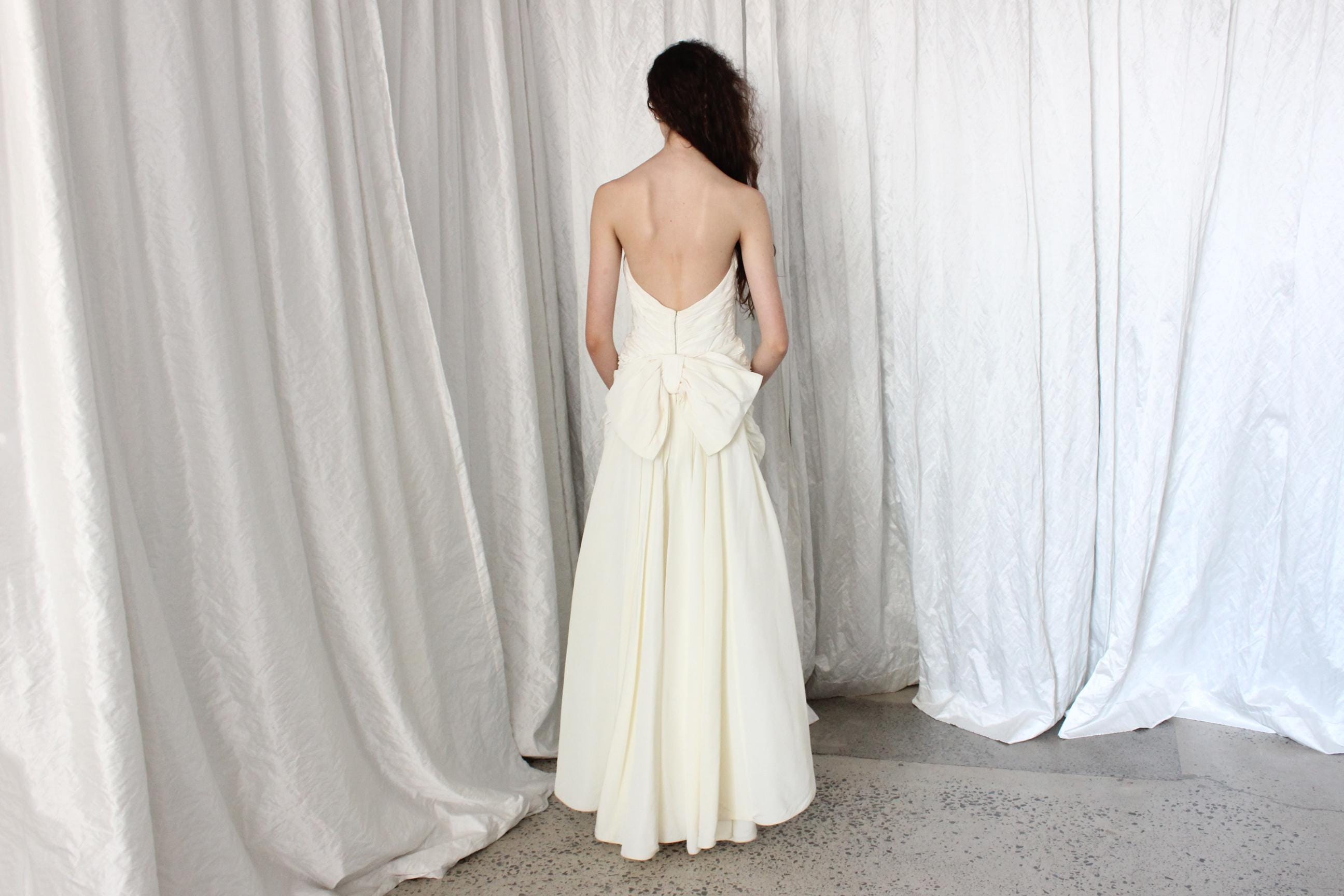 80s Victor Costa Strapless Textural Taffeta Gown