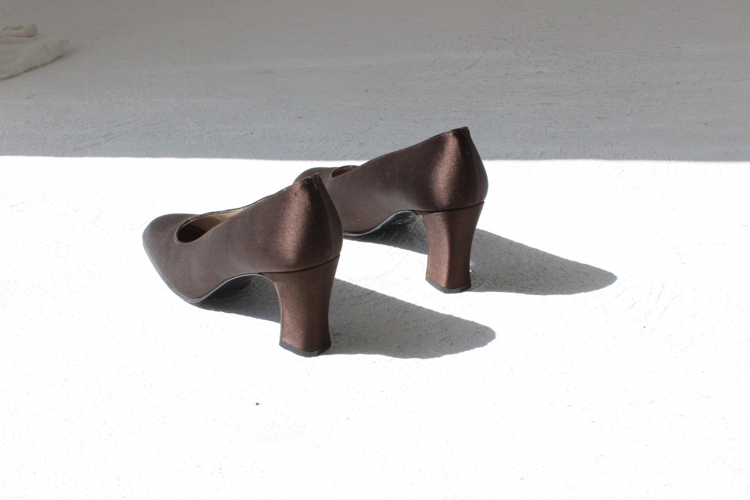 90s Stuart Weitzman Chocolate Satin Heels - Euro 38.5