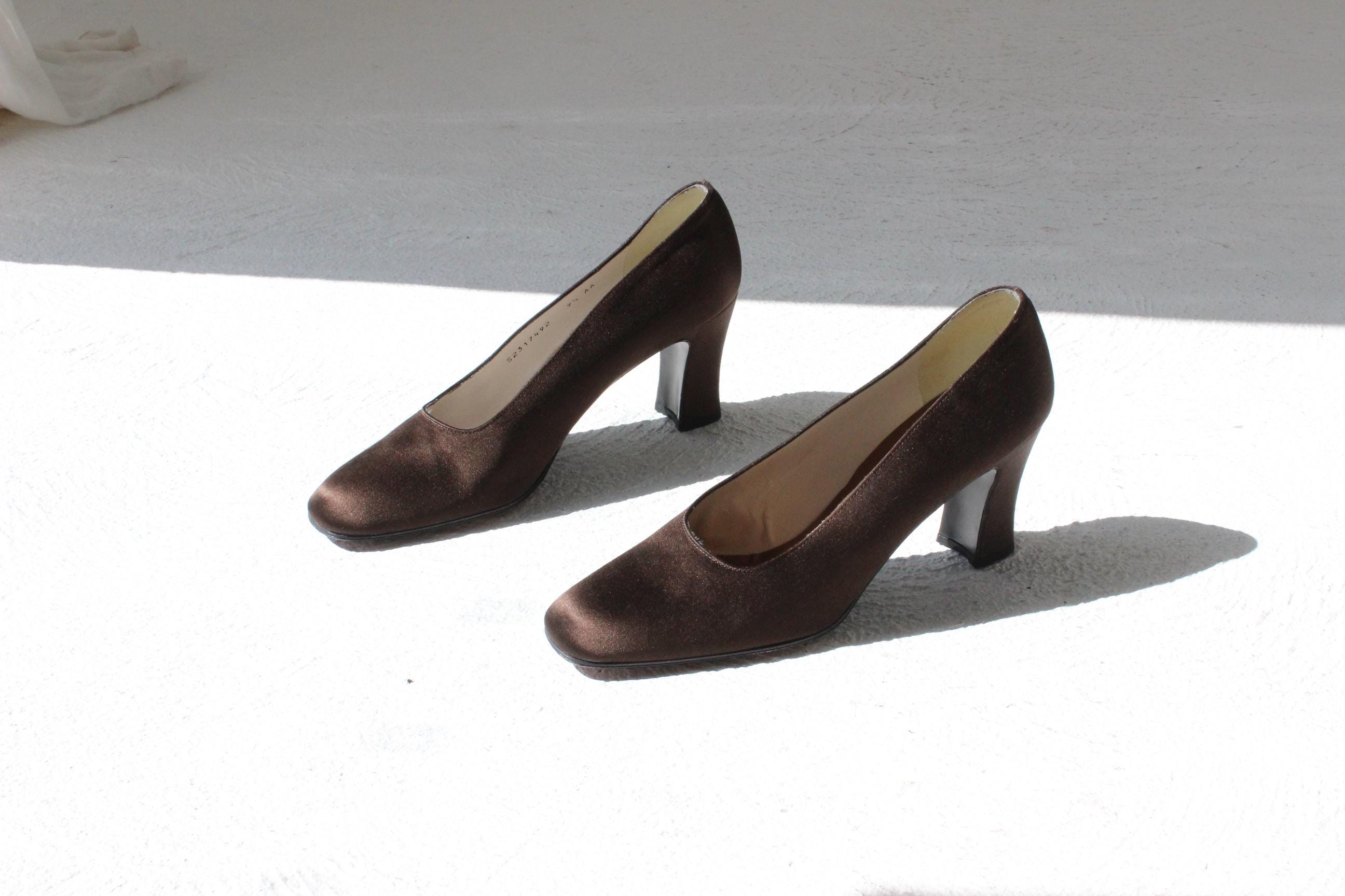 90s Stuart Weitzman Chocolate Satin Heels - Euro 38.5