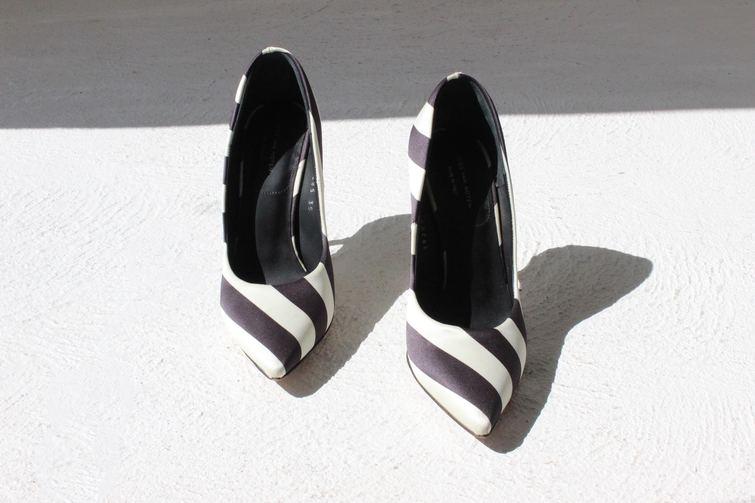Dries Van Noten Striped Satin & Leather Pumps - Euro 35