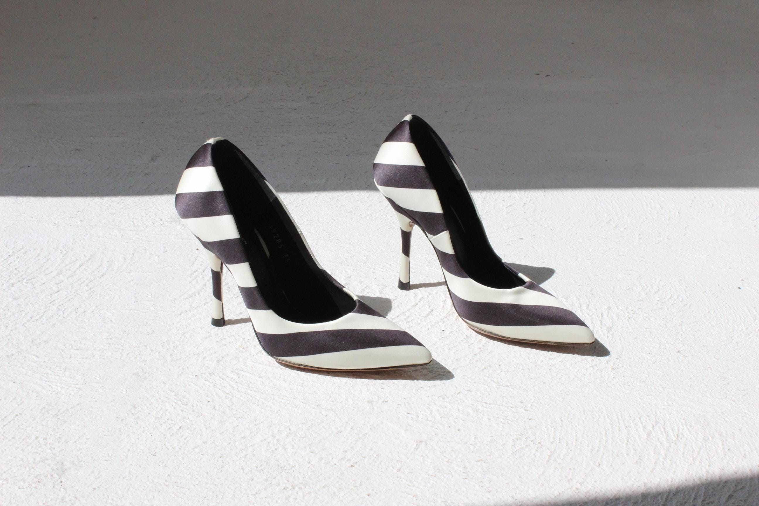 Dries Van Noten Striped Satin & Leather Pumps - Euro 35