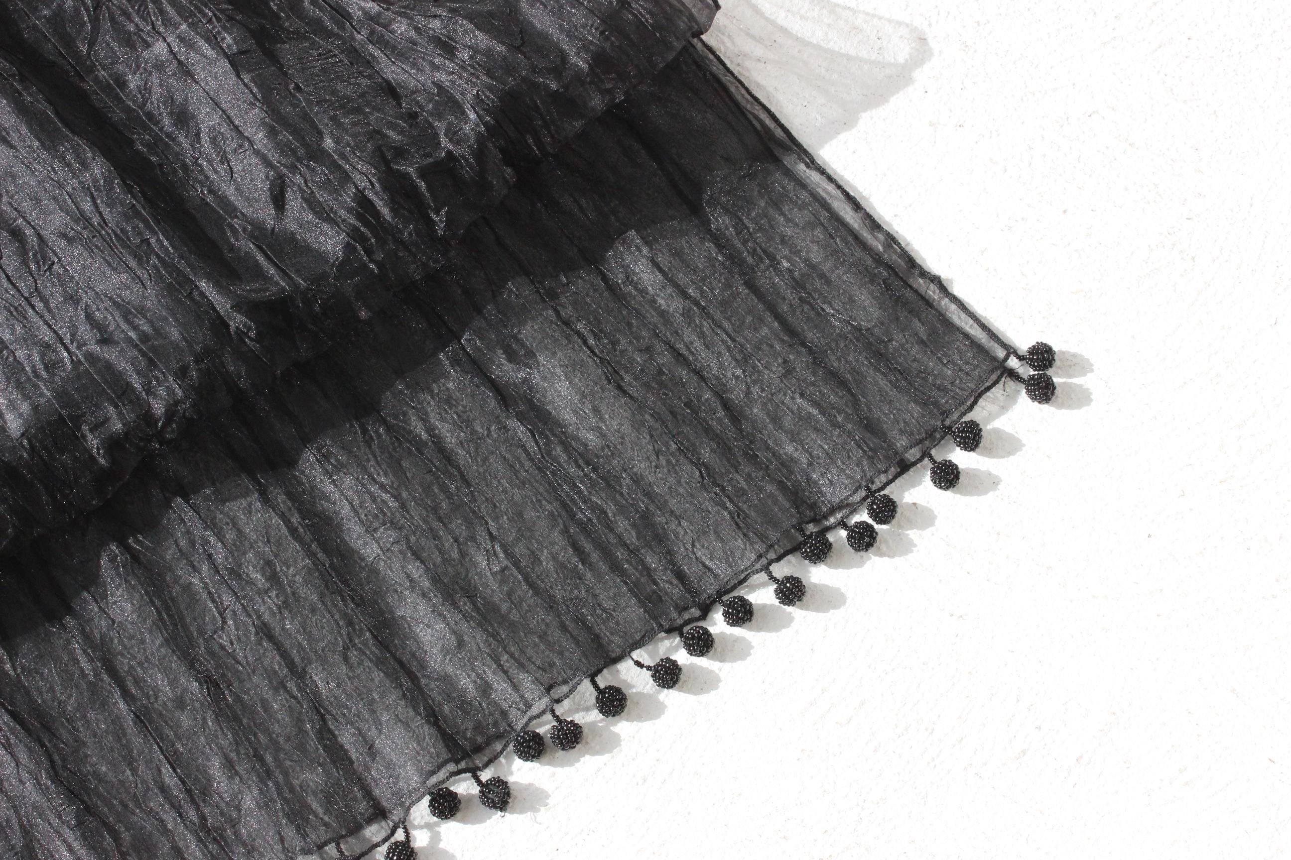 Unreal Crinkle Organza Multi-Way Shawl w/ Beaded Pom Poms