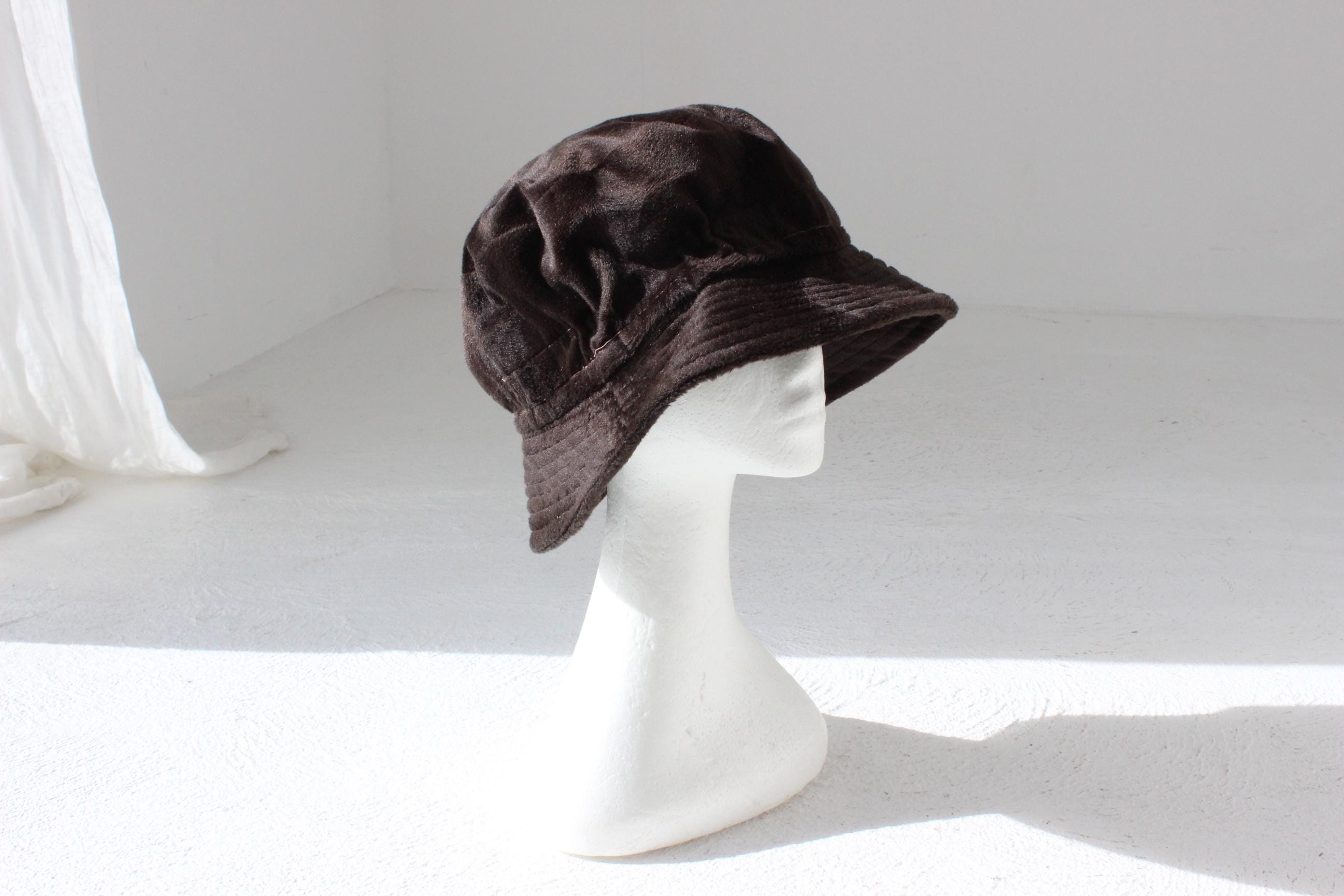 90s Plush Dark Chocolate Velvet Bucket Hat