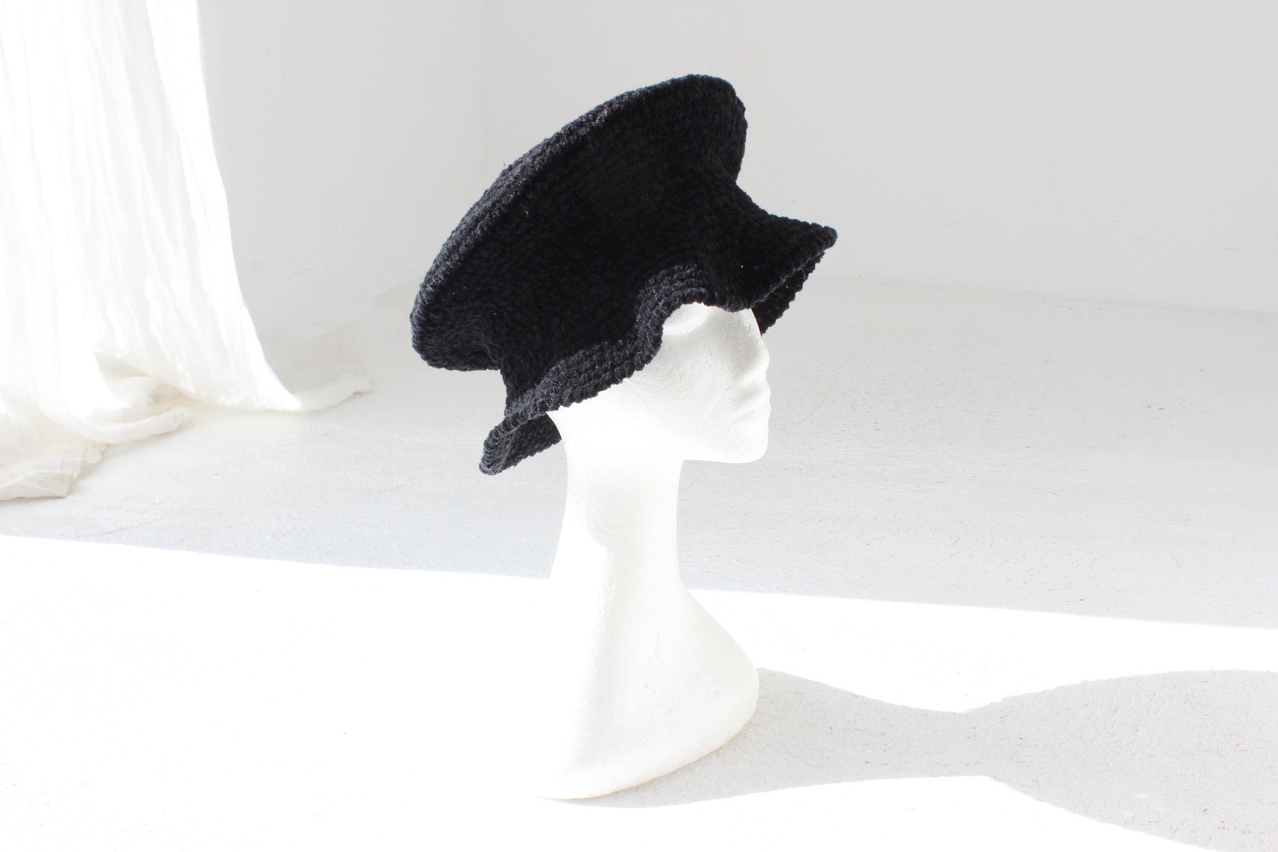 90s Textured Knit Exaggerated Bucket Hat