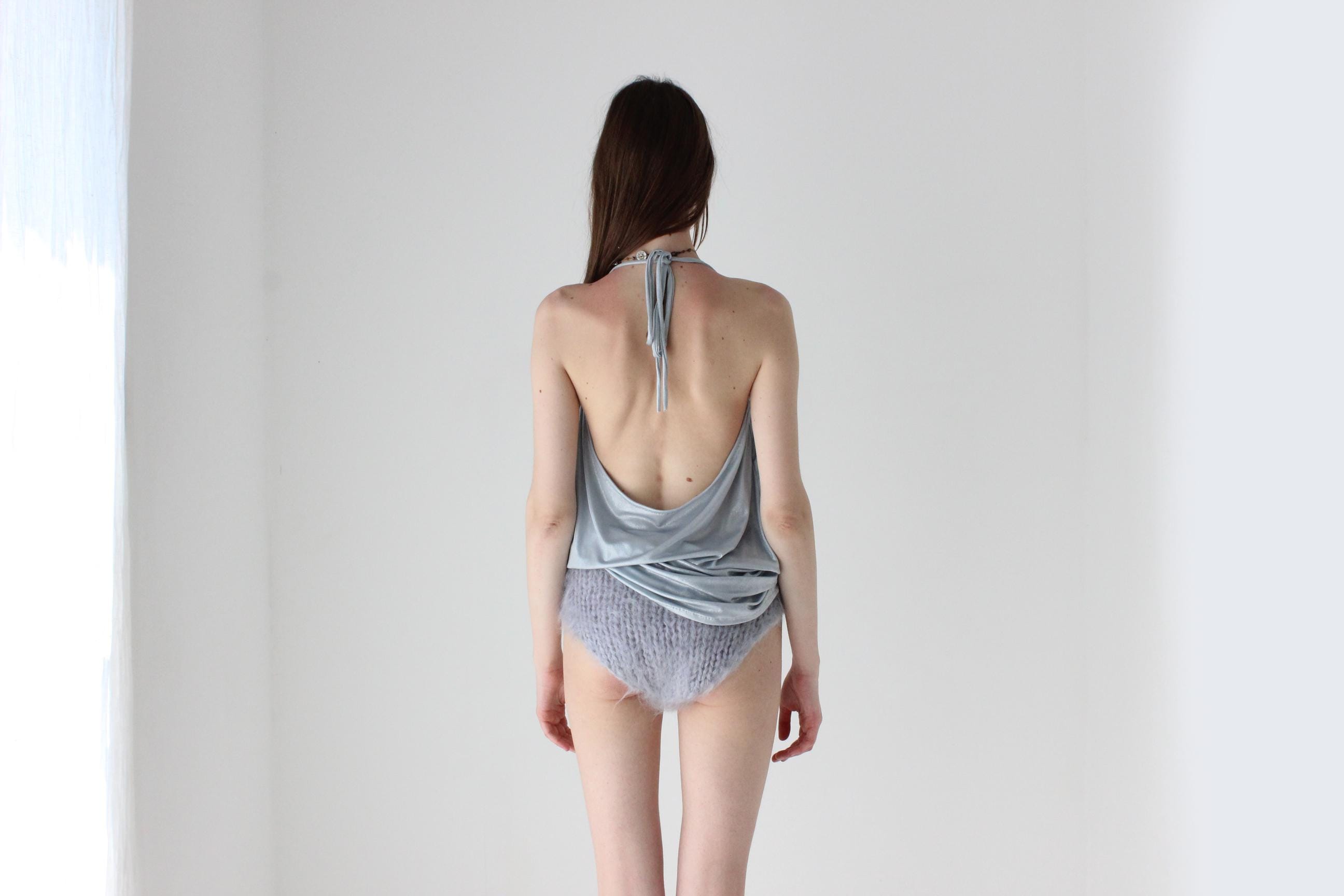 Hand Knit Ice Blue Mohair Underwear