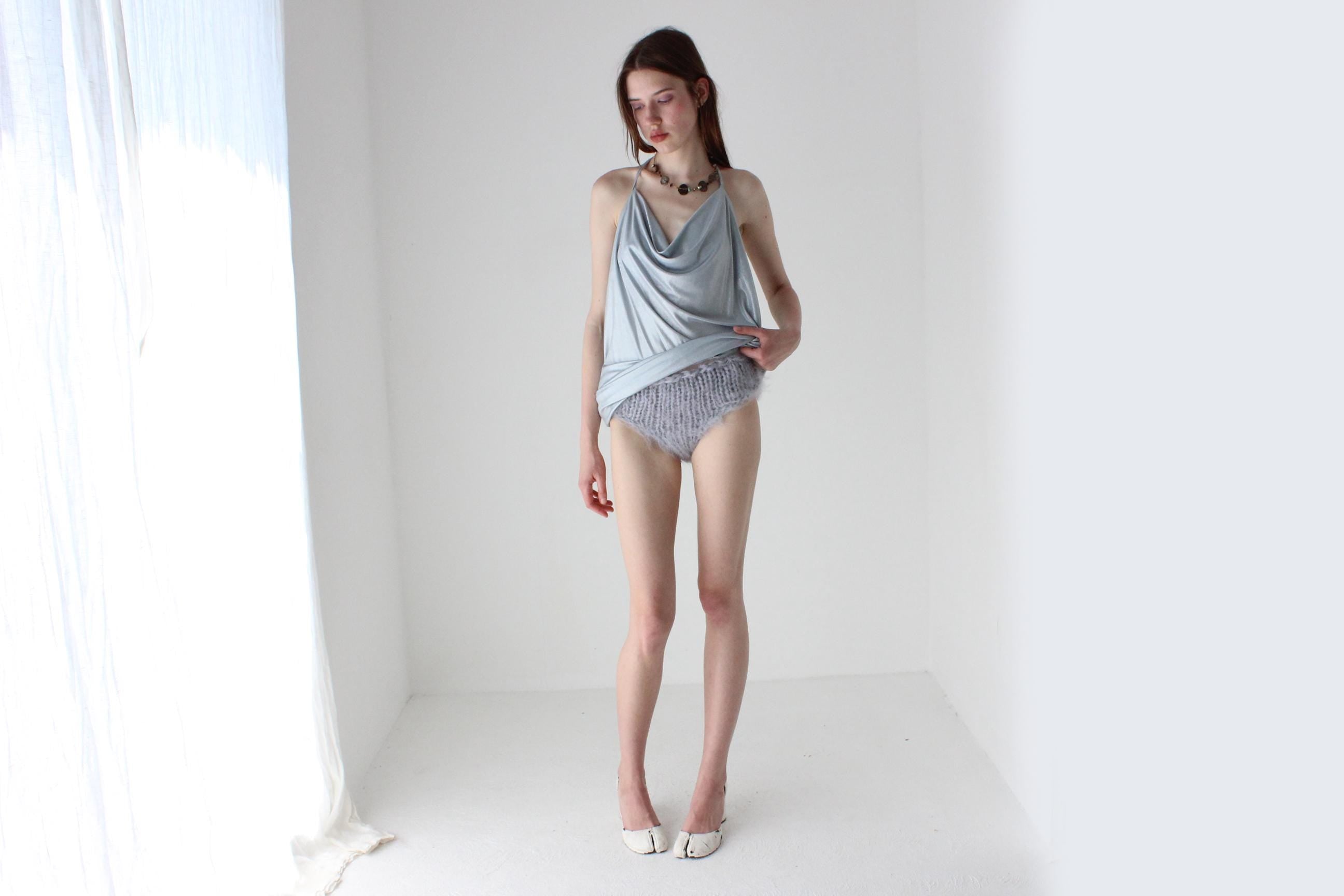 Hand Knit Ice Blue Mohair Underwear