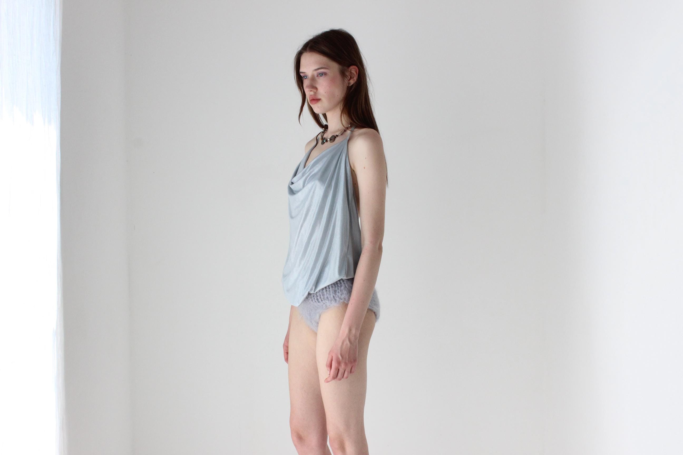 Hand Knit Ice Blue Mohair Underwear