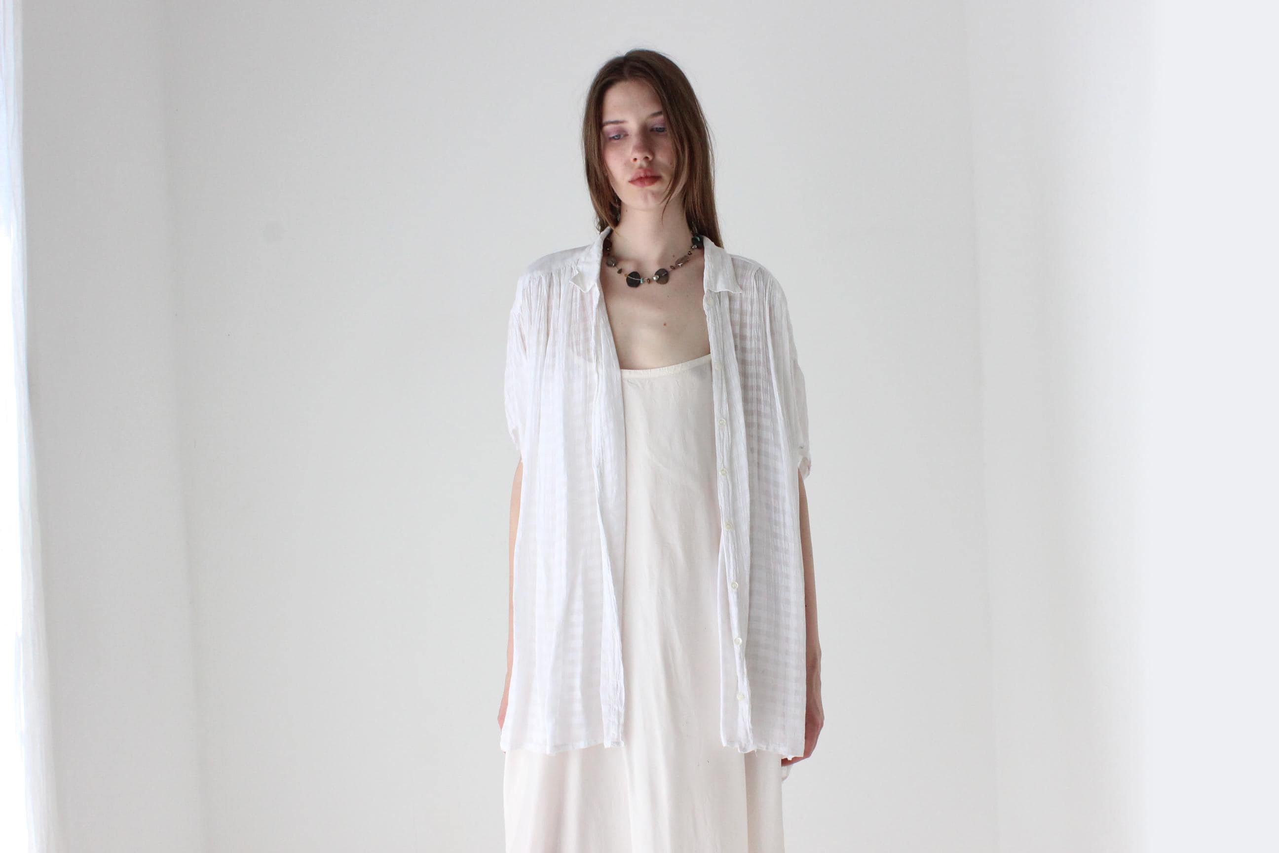 80s Seersucker Gauze White Short Sleeve Shirt