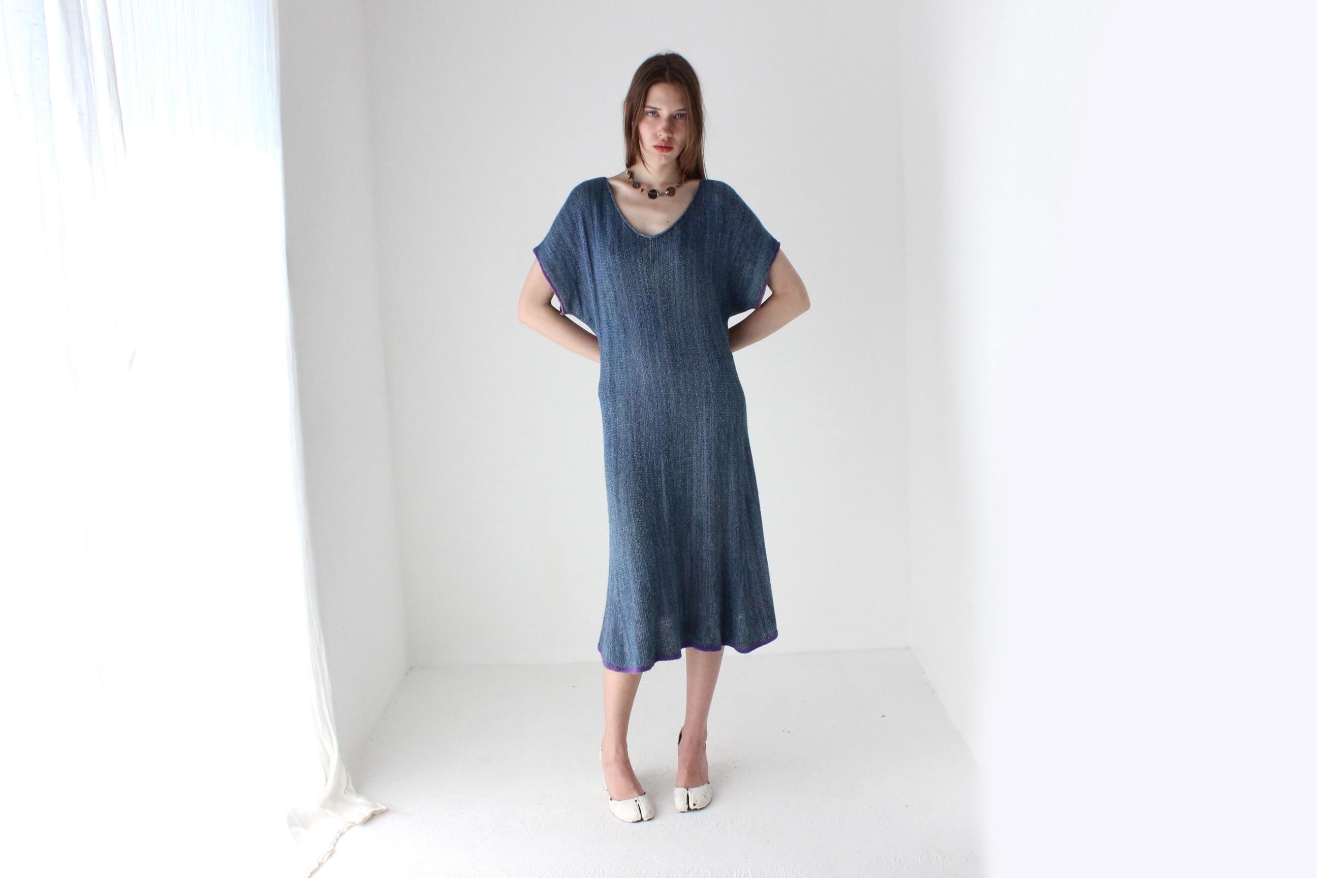 90s Relaxed Woven Knit Scoop Neck Dress