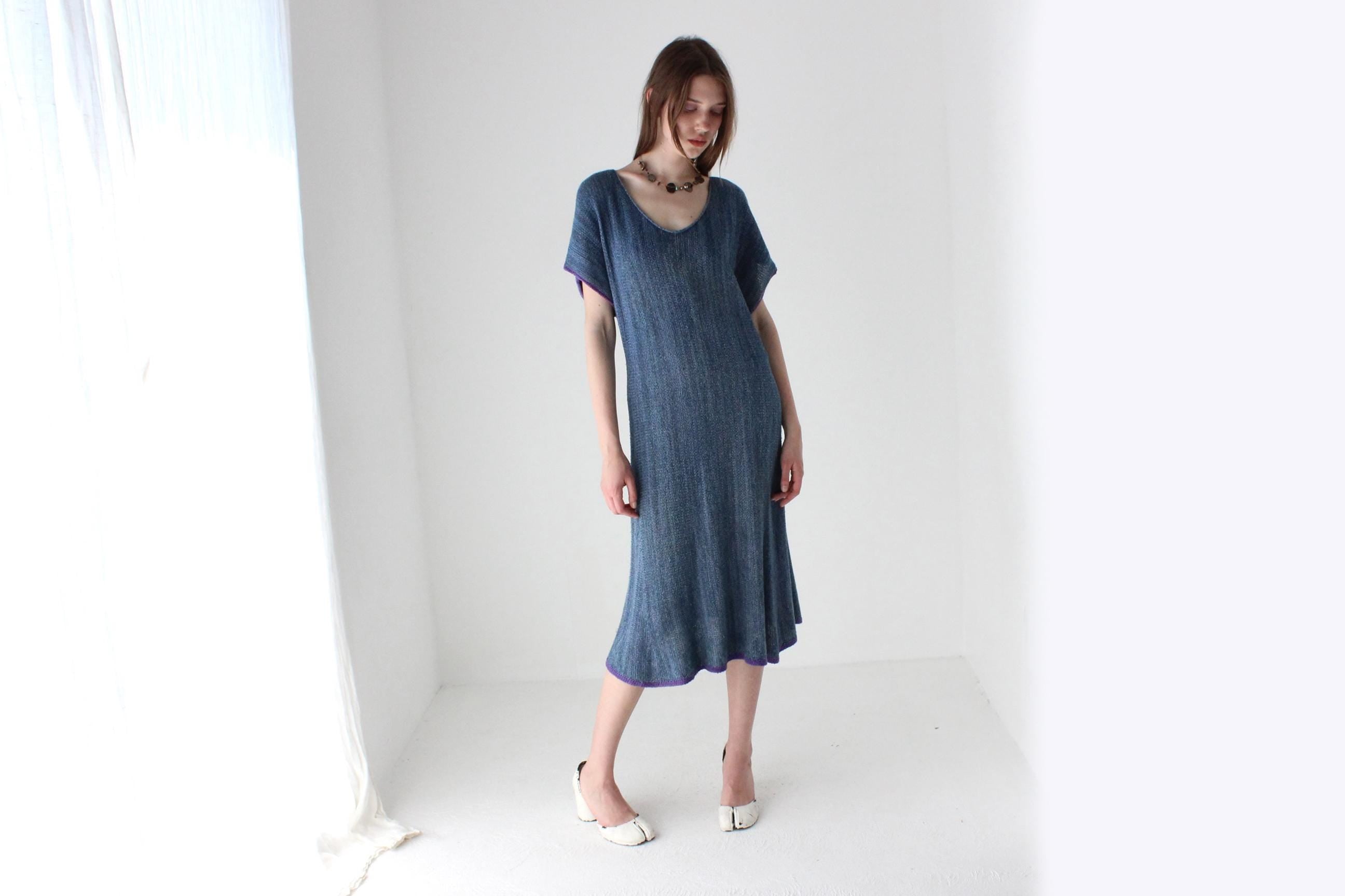 90s Relaxed Woven Knit Scoop Neck Dress