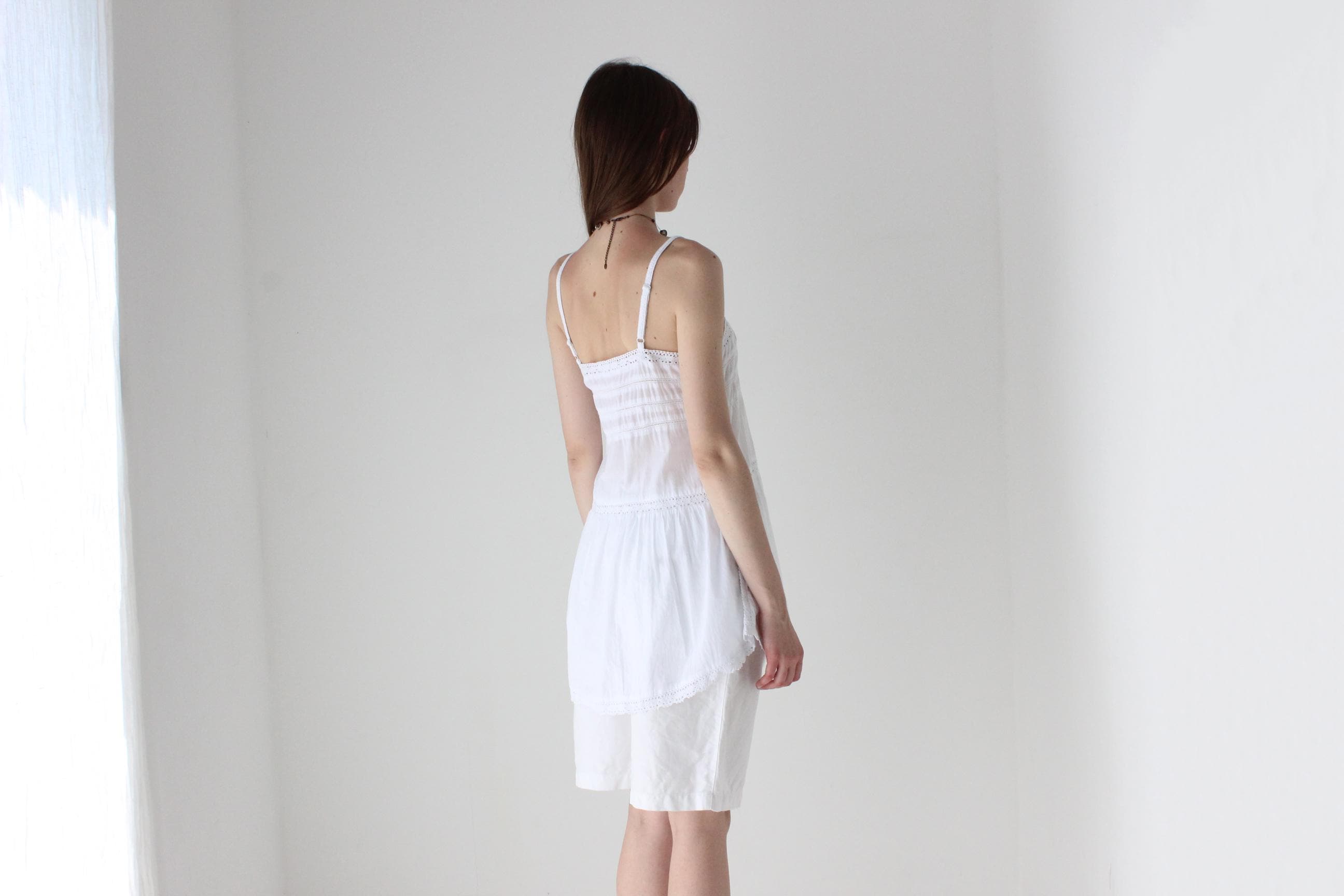 90s White Folk Gauze Summer Smock Top