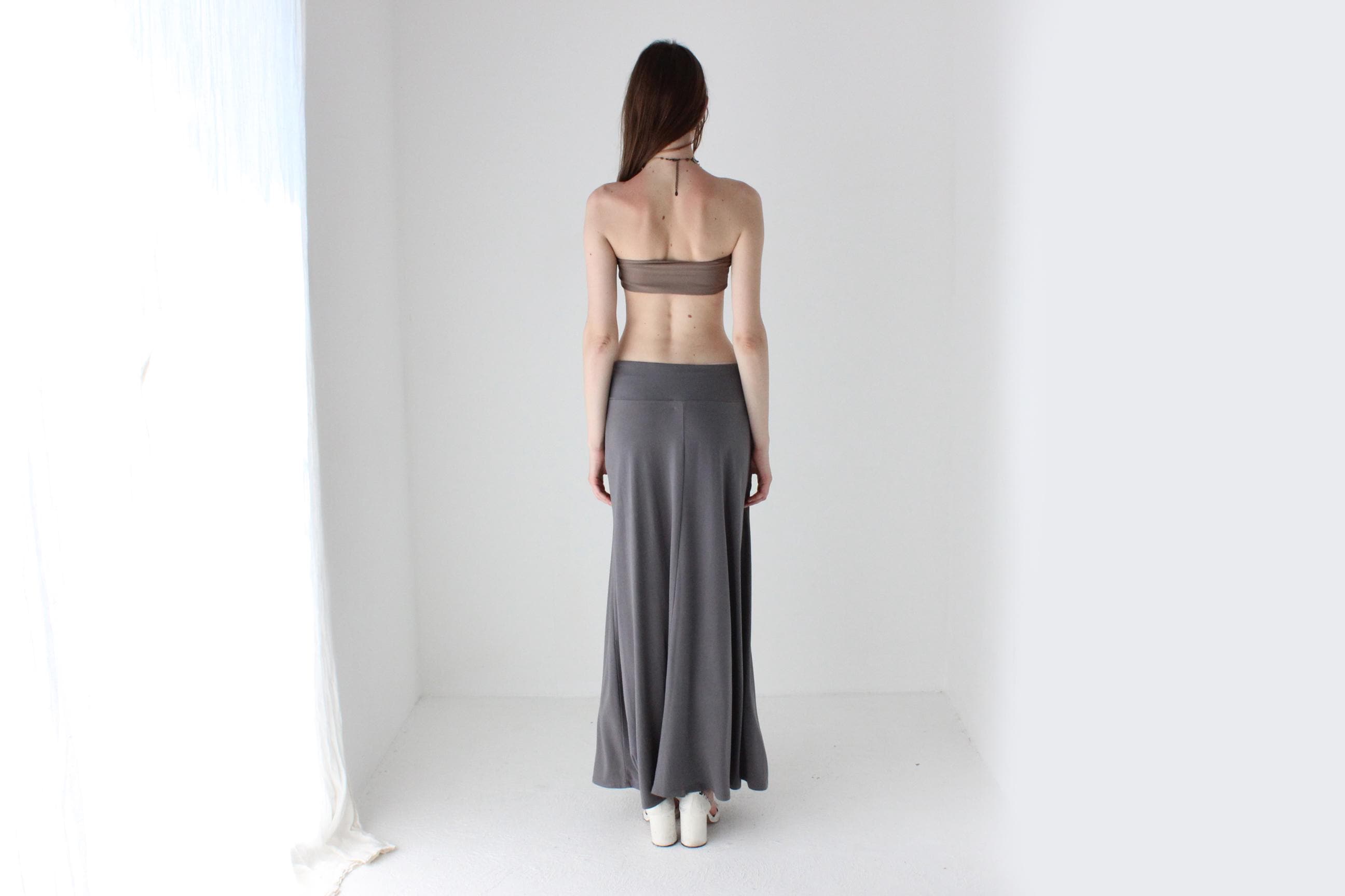 90s Minimal Slinky Stretch Grey Maxi Skirt