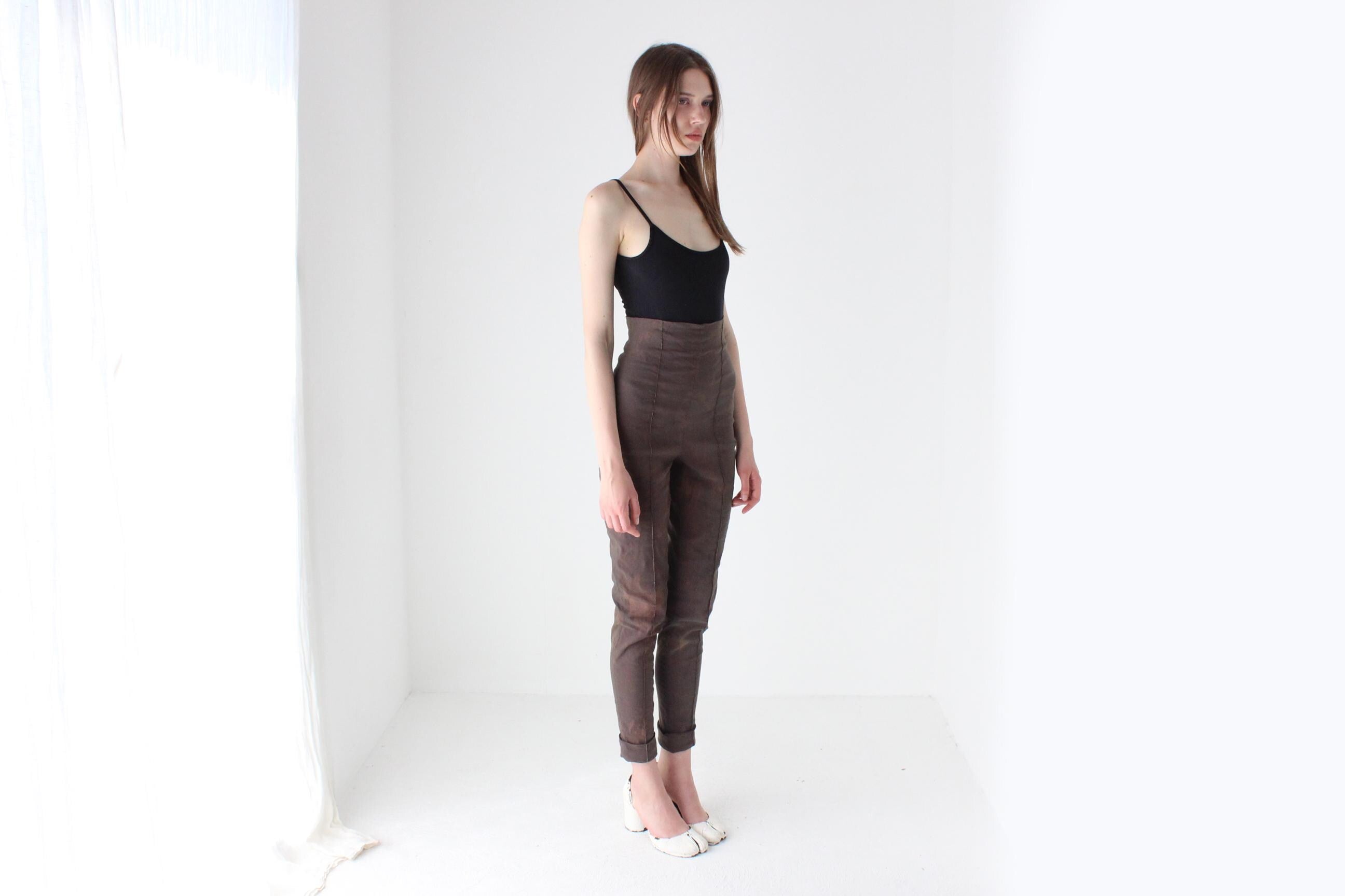90s Romeo Gigli Super High Waist Trousers in Mottled Dye
