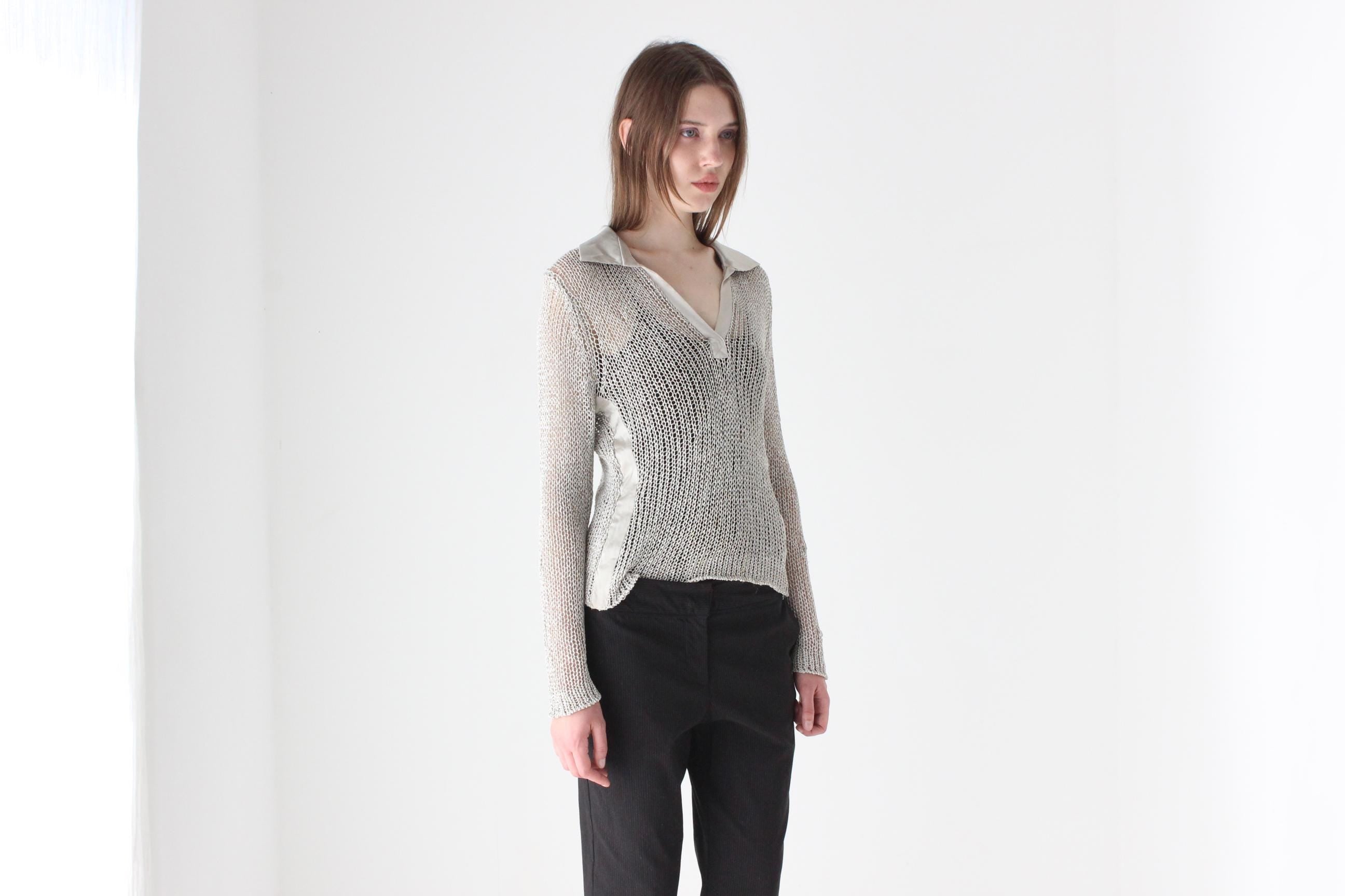 Y2K Futuristic Open Knit Top