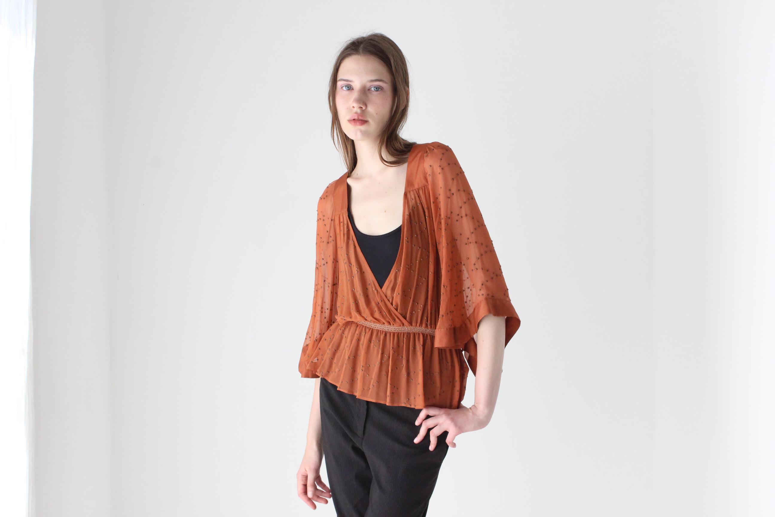 Early 2000s Sportsgirl Quality Silk Boho Top w/ Brass Studs