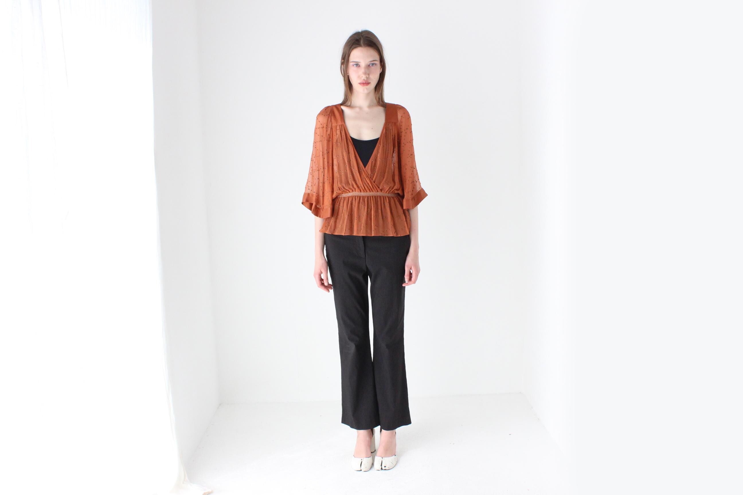 Early 2000s Sportsgirl Quality Silk Boho Top w/ Brass Studs