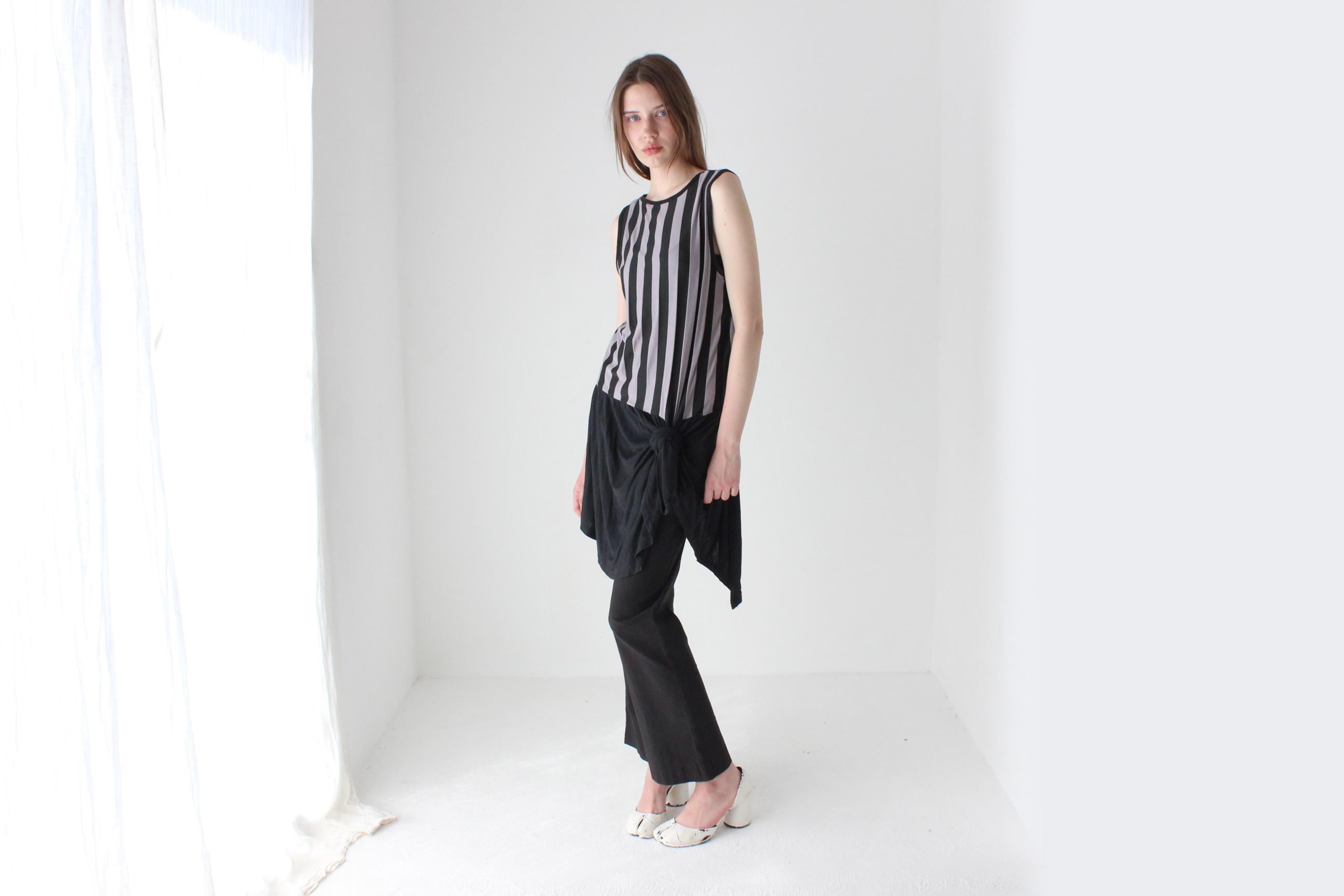 Y2K Bold Striped Jersey Tank Dress w/ Jagged Hem