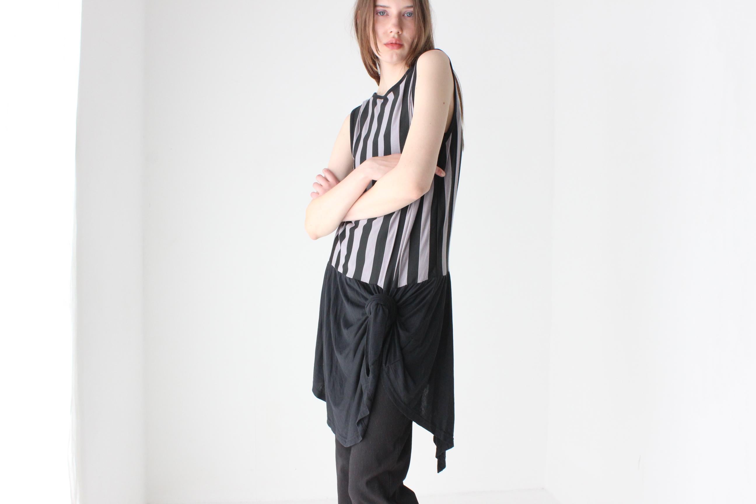 Y2K Bold Striped Jersey Tank Dress w/ Jagged Hem