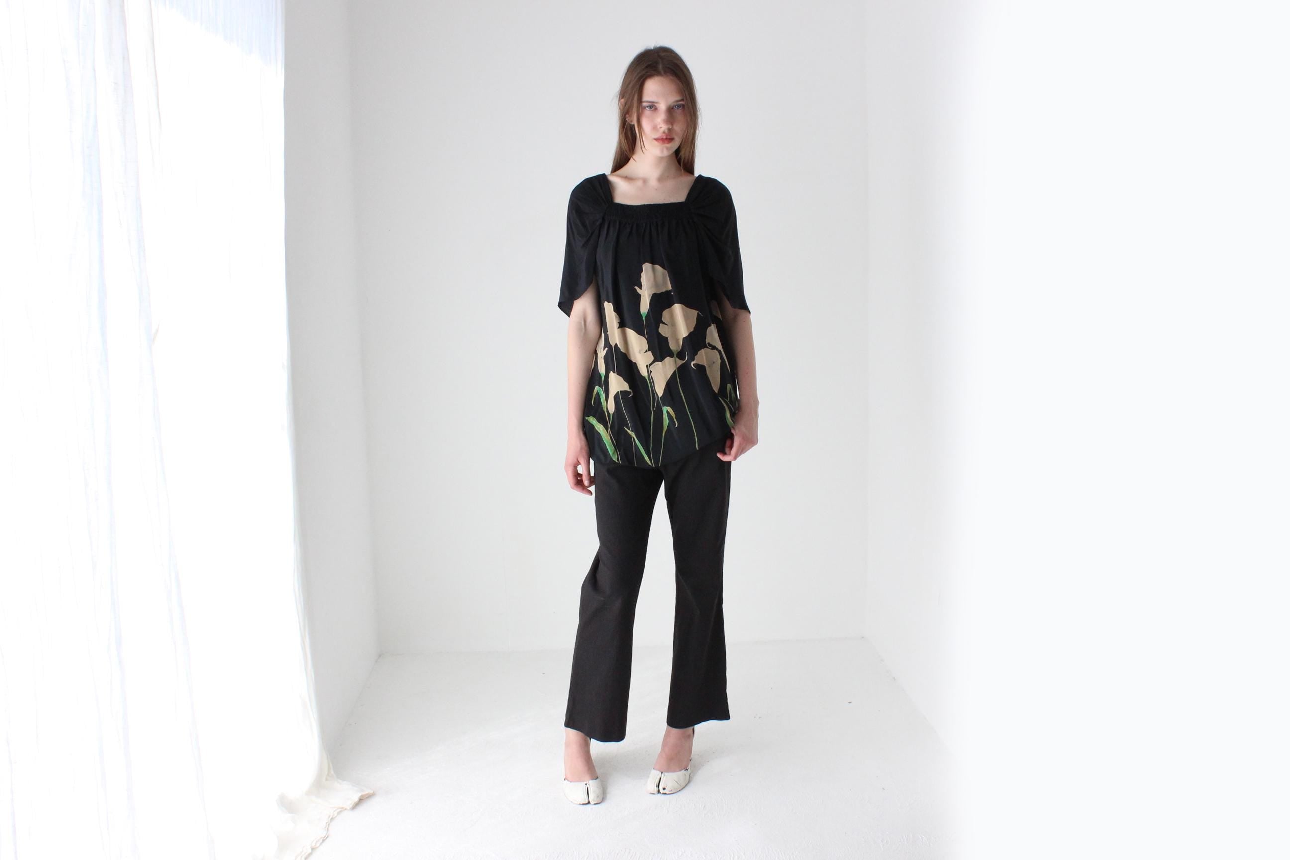 Y2K Pure Silk Painterly Calla Lili Top