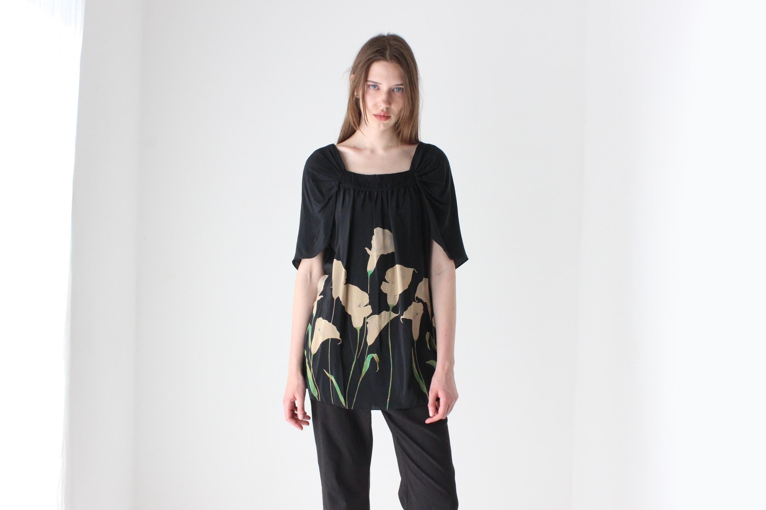 Y2K Pure Silk Painterly Calla Lili Top