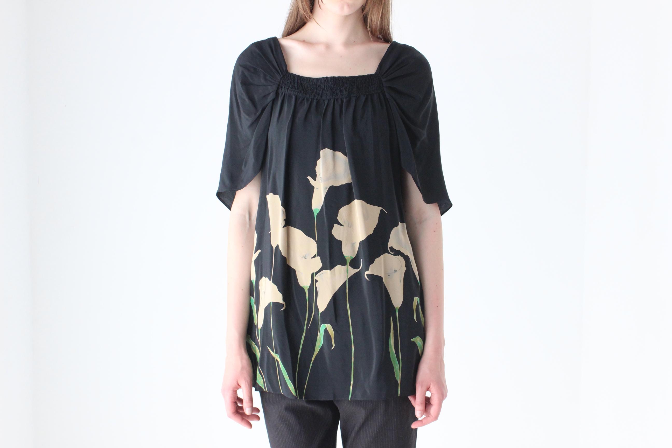Y2K Pure Silk Painterly Calla Lili Top