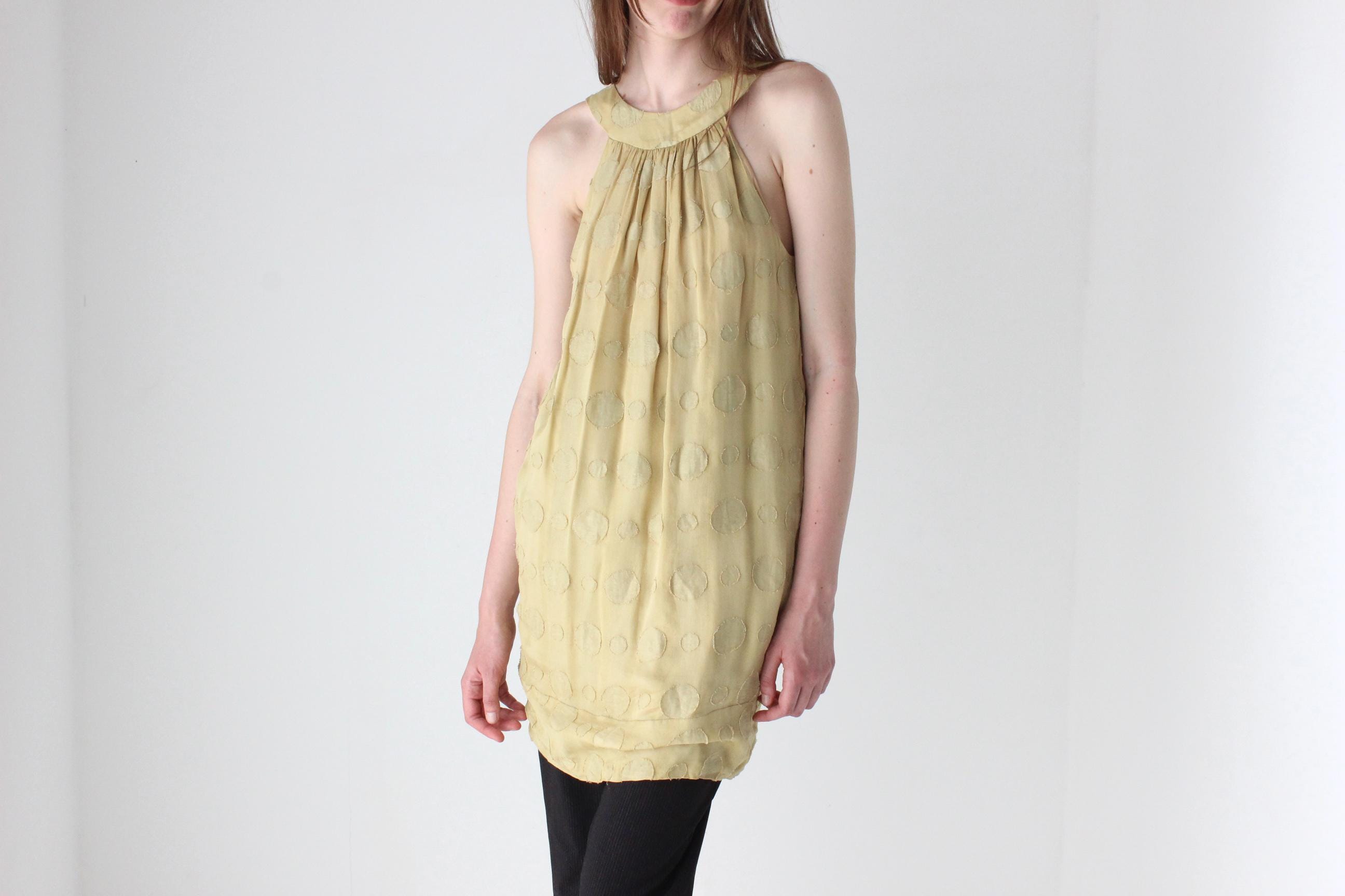 Y2K Pure Silk Embossed Polka Dot Mini Dress