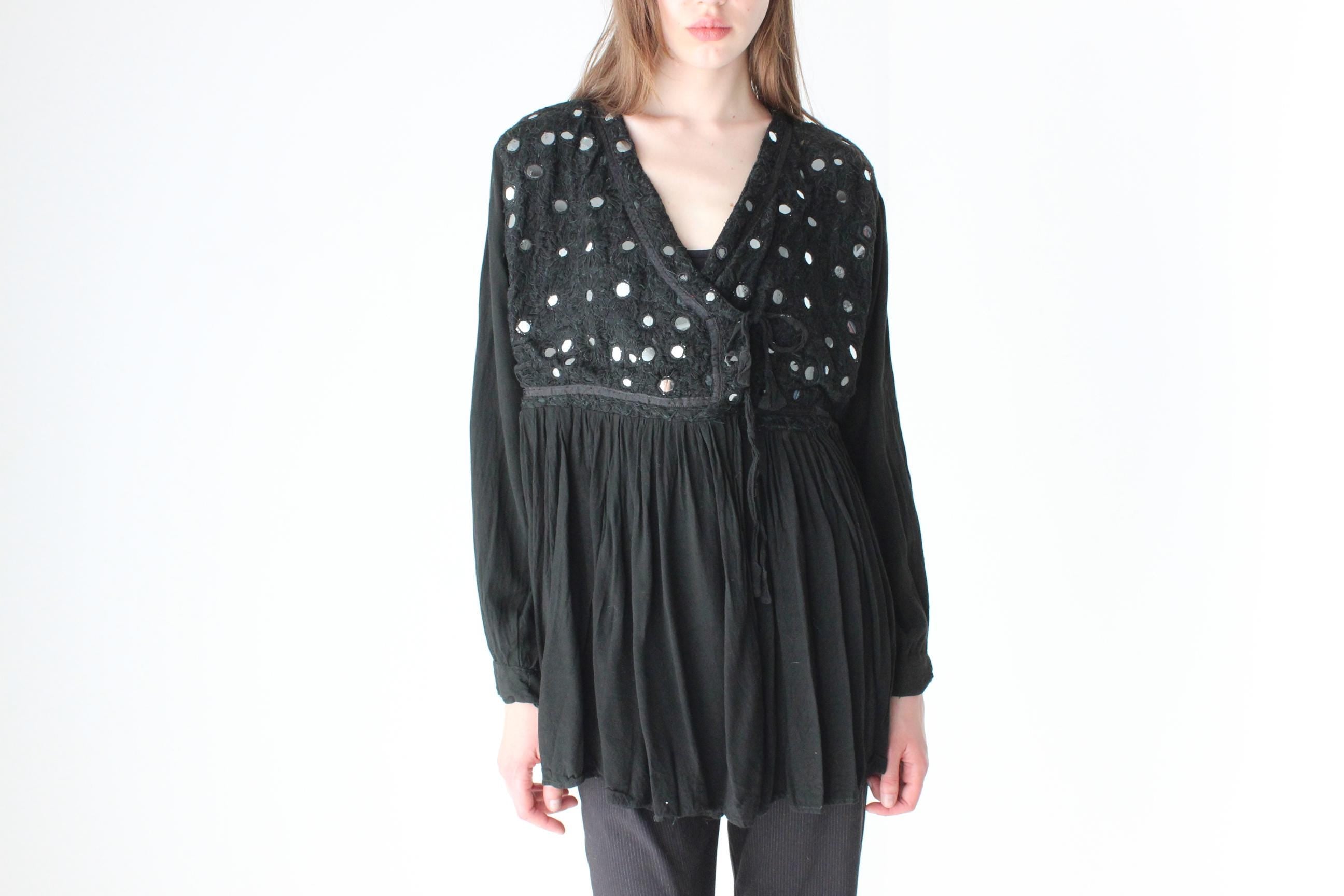 90s Indian Mirror Gauze Babydoll Mini Dress or Top