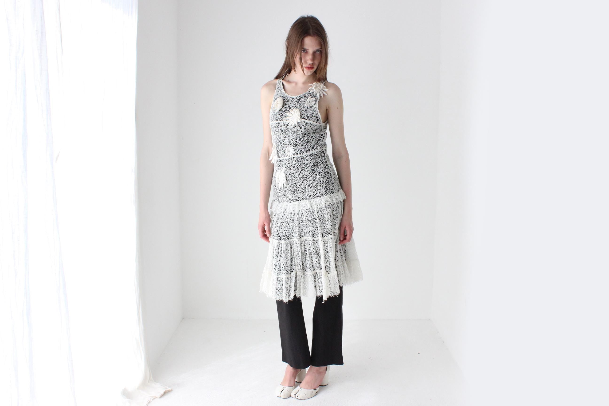 Y2K Italian Rinascimento 3D Crochet Flower Dress